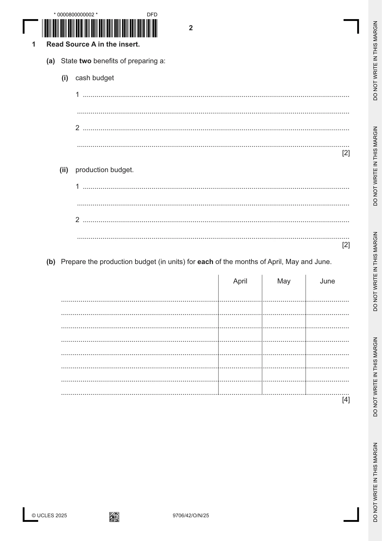 Cambridge A Level Accounting 9706 2025 Oct/Nov Paper 4 · Variant 2 question paper, page 2 of 12