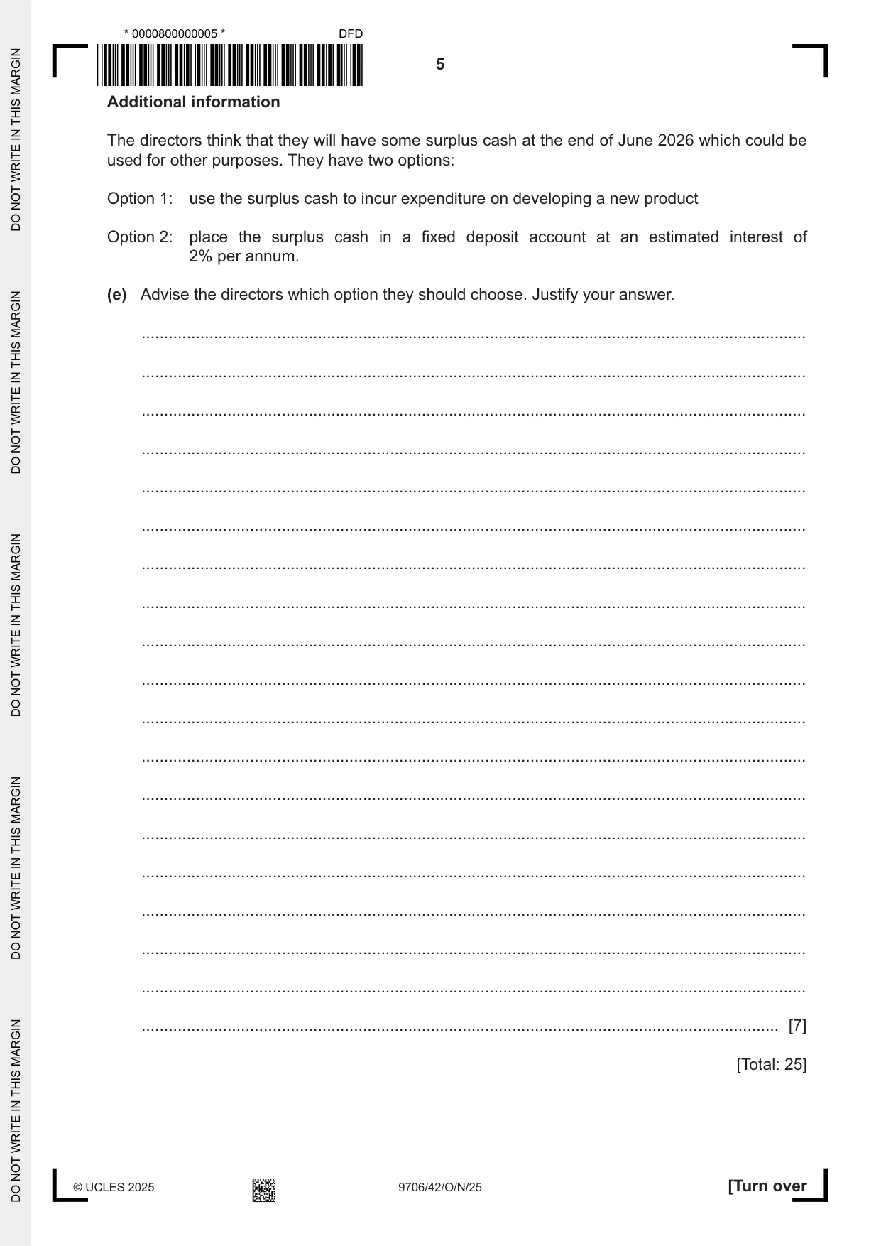 Cambridge A Level Accounting 9706 2025 Oct/Nov Paper 4 · Variant 2 question paper, page 5 of 12