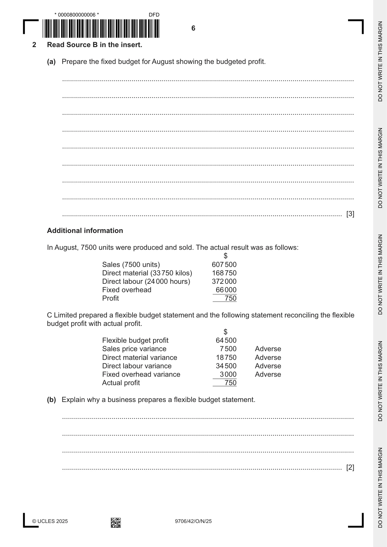 Cambridge A Level Accounting 9706 2025 Oct/Nov Paper 4 · Variant 2 question paper, page 6 of 12