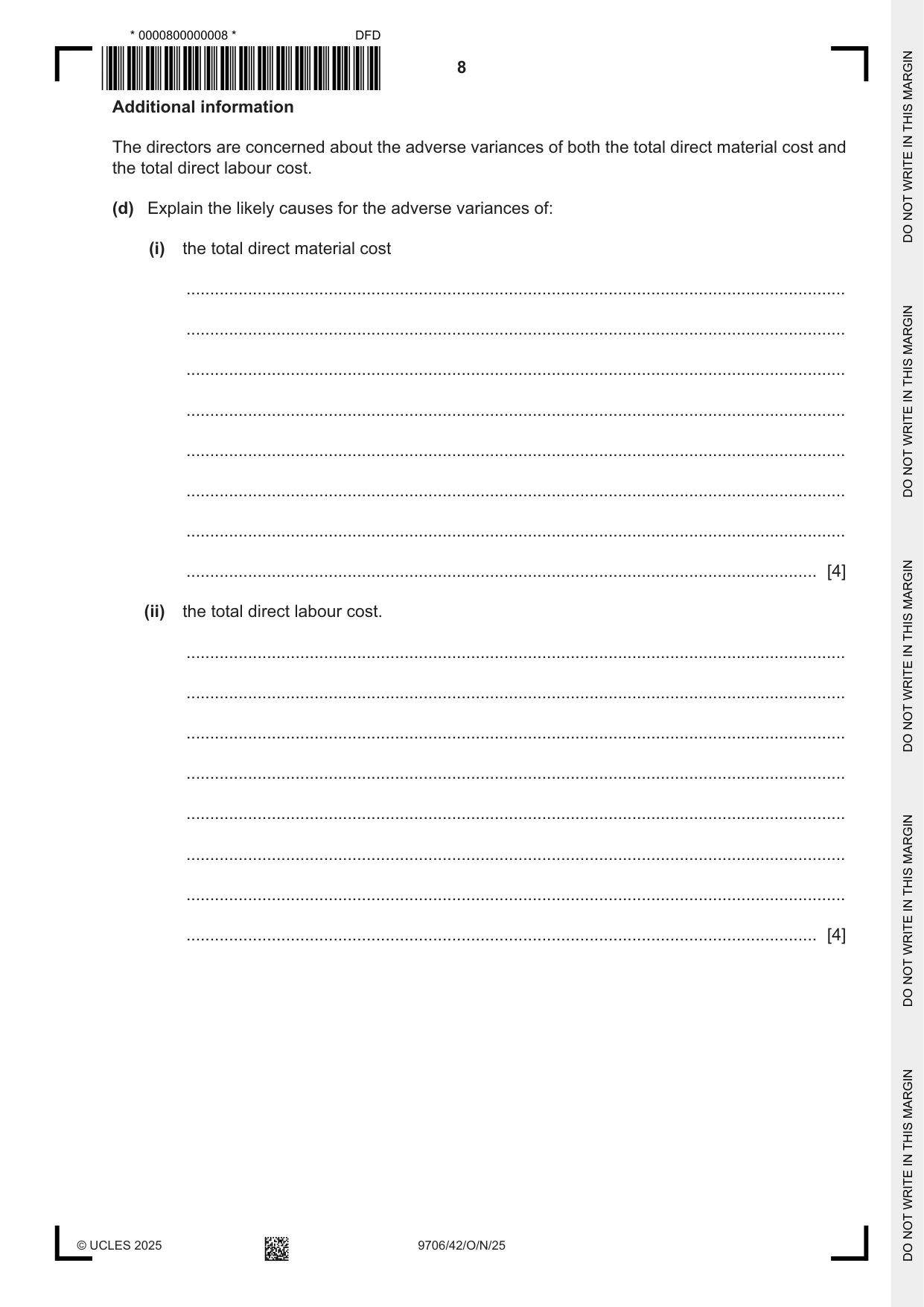 Cambridge A Level Accounting 9706 2025 Oct/Nov Paper 4 · Variant 2 question paper, page 8 of 12
