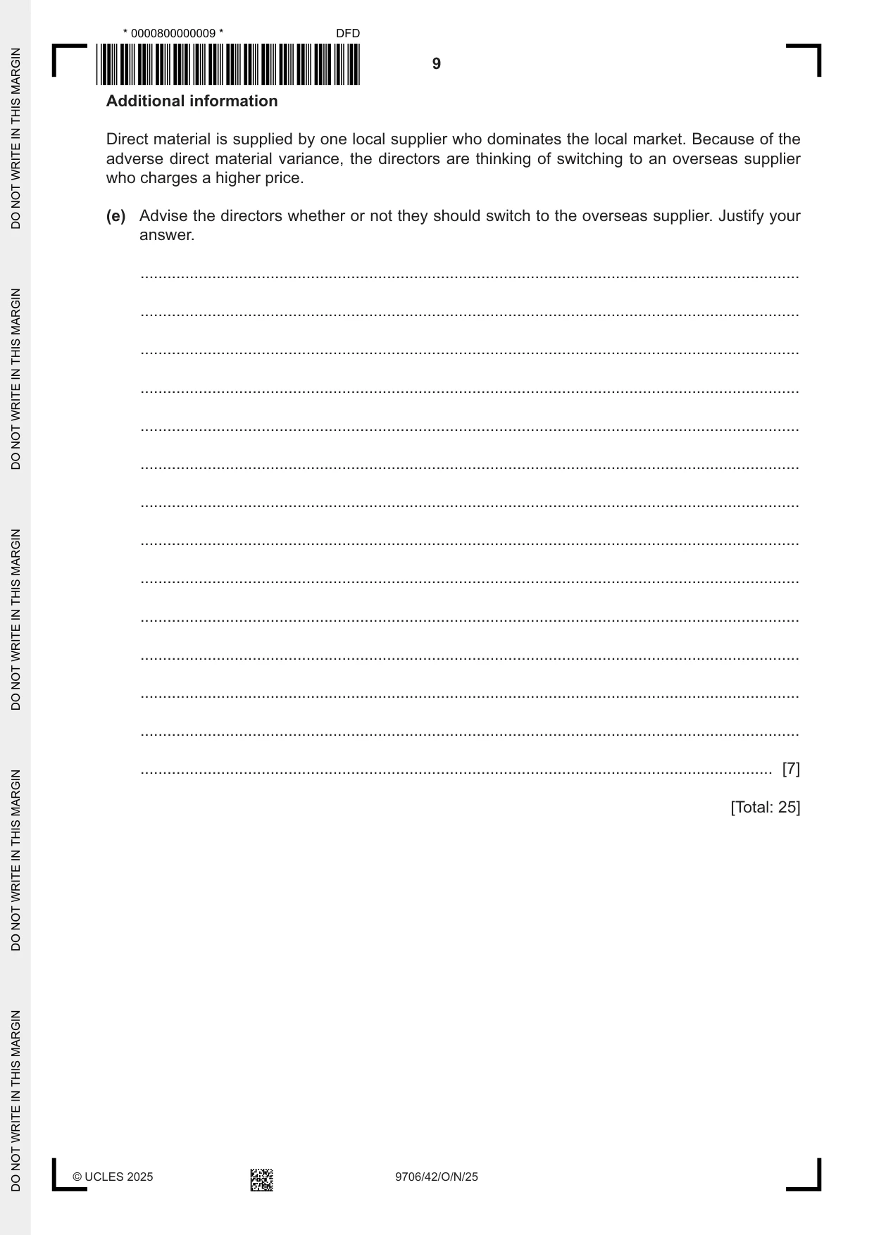 Cambridge A Level Accounting 9706 2025 Oct/Nov Paper 4 · Variant 2 question paper, page 9 of 12