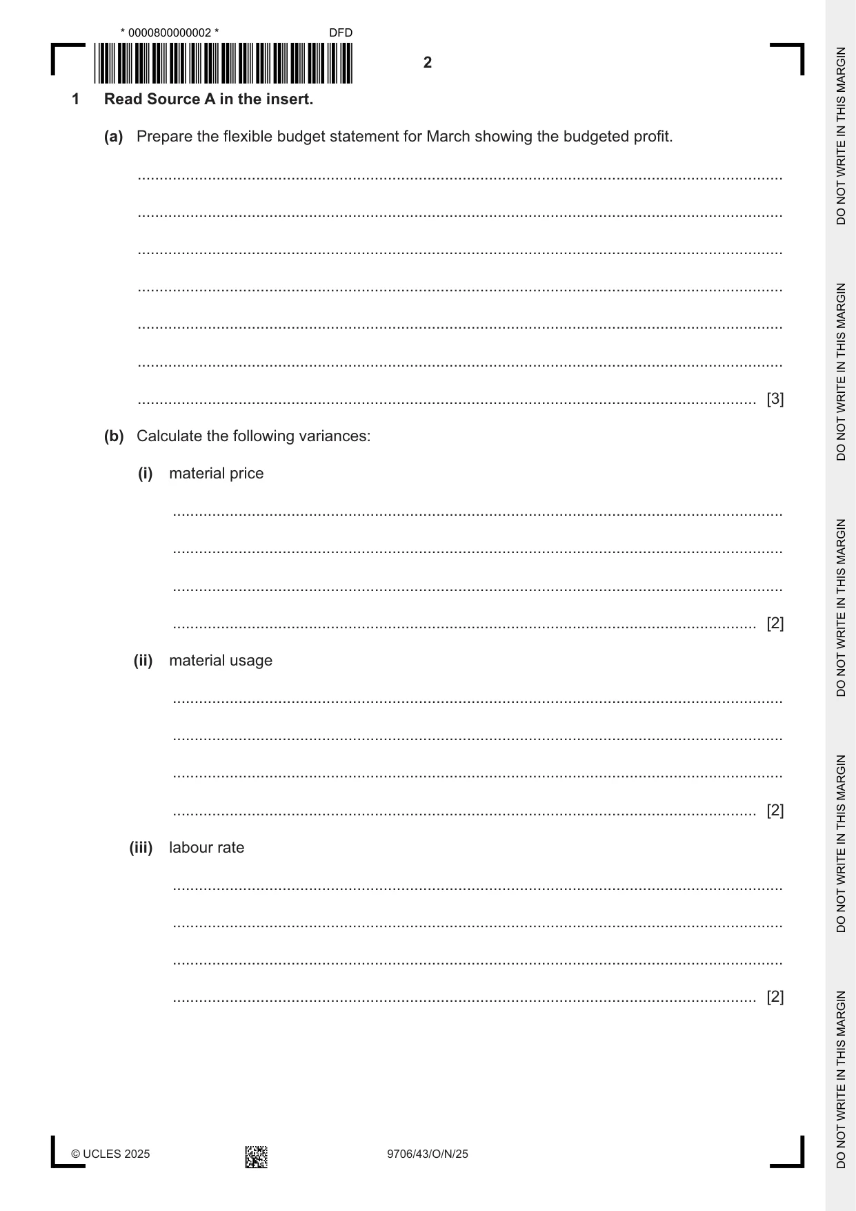 Cambridge A Level Accounting 9706 2025 Oct/Nov Paper 4 · Variant 3 question paper, page 2 of 8