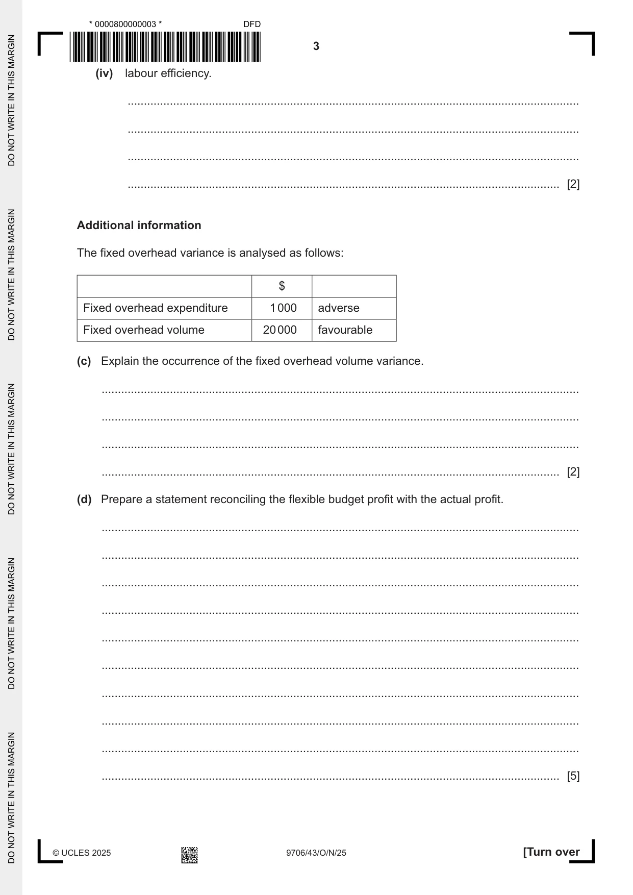 Cambridge A Level Accounting 9706 2025 Oct/Nov Paper 4 · Variant 3 question paper, page 3 of 8
