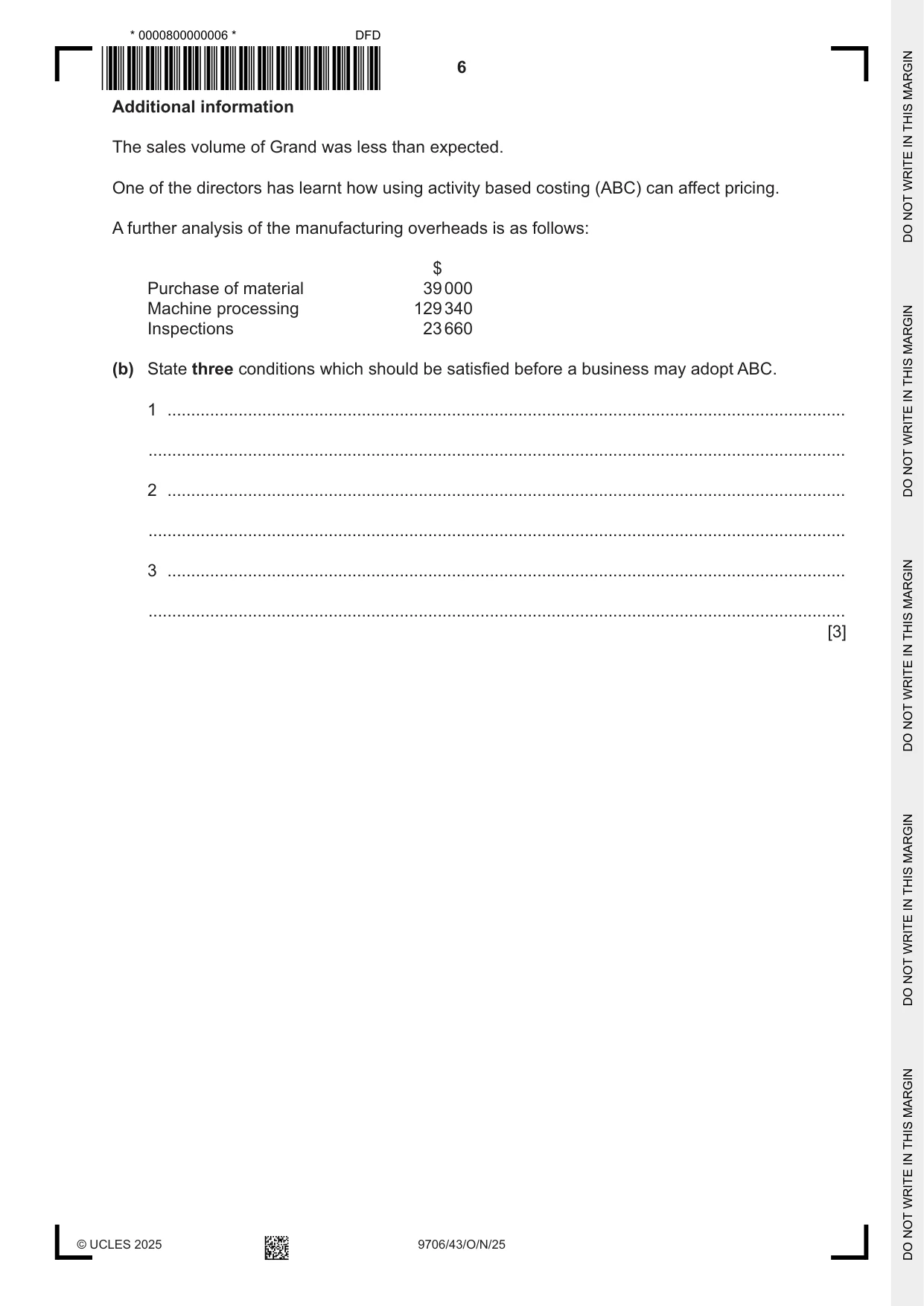 Cambridge A Level Accounting 9706 2025 Oct/Nov Paper 4 · Variant 3 question paper, page 6 of 8