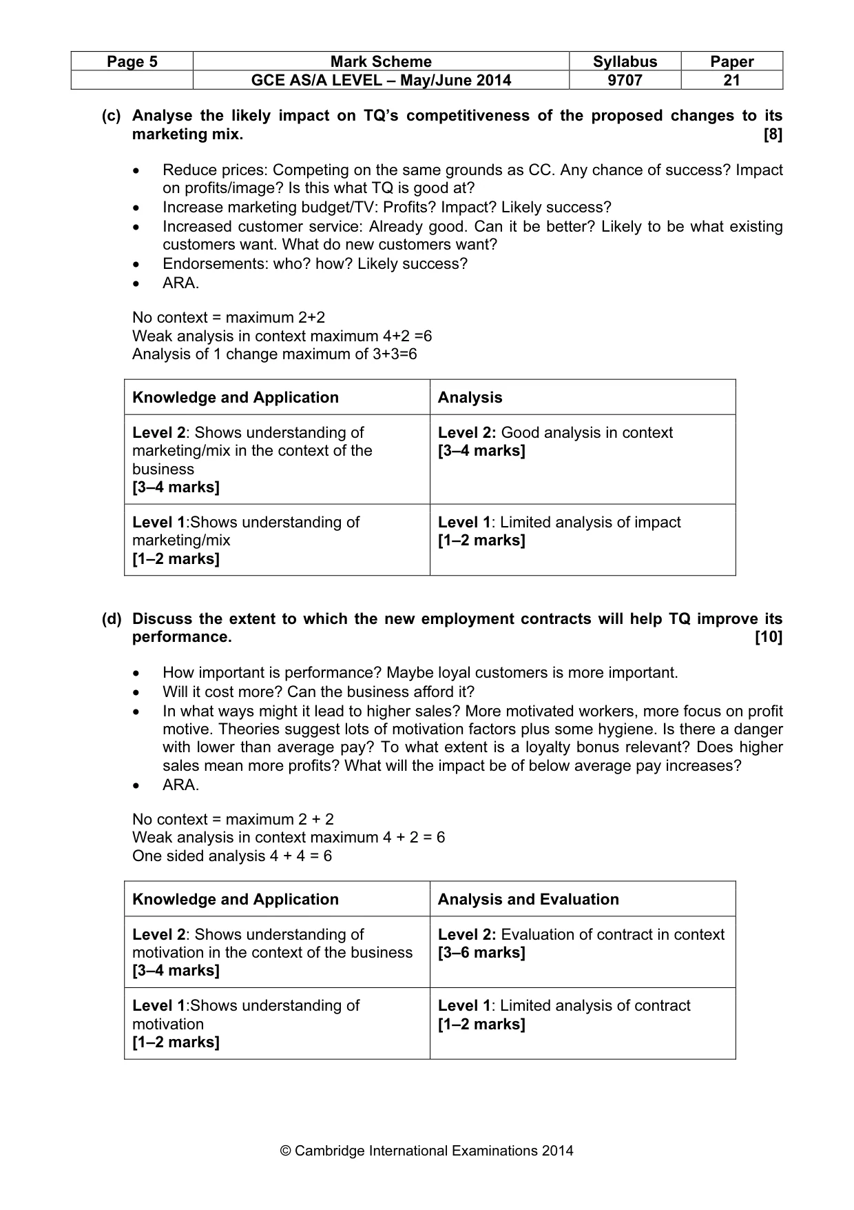 Mark scheme, page 5 of 5
