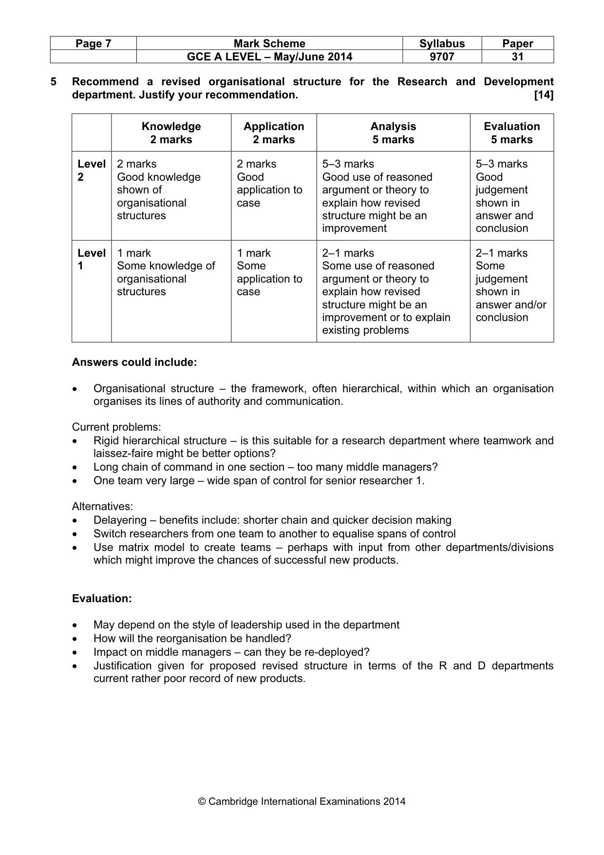 Mark scheme, page 7 of 9