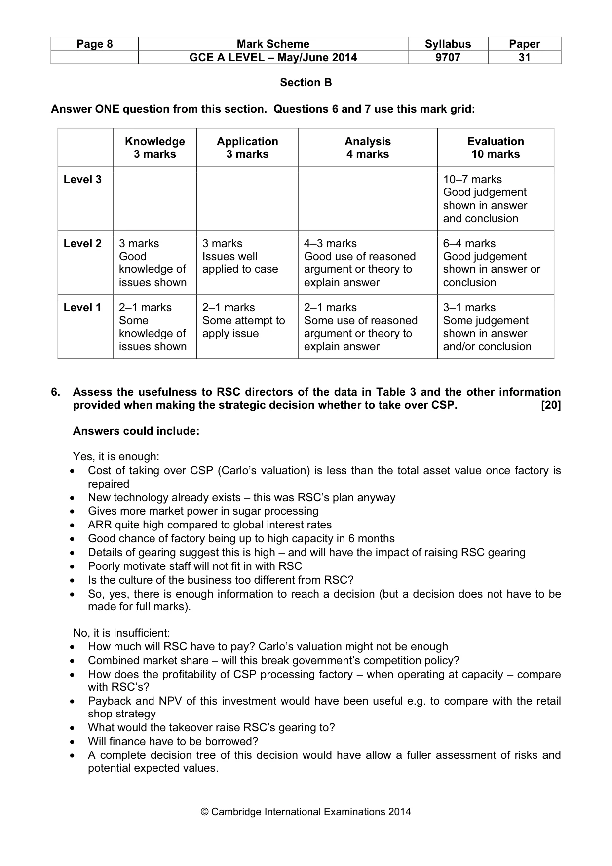 Mark scheme, page 8 of 9