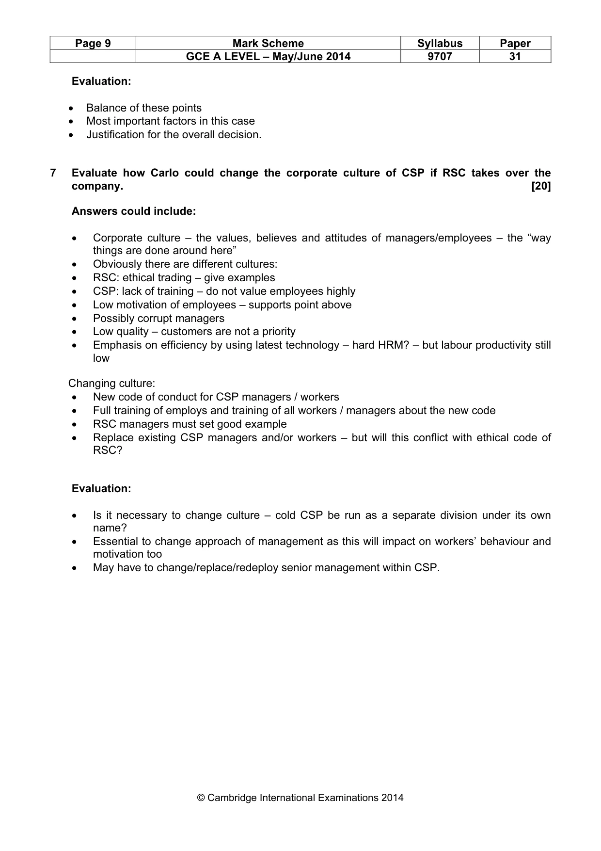 Mark scheme, page 9 of 9