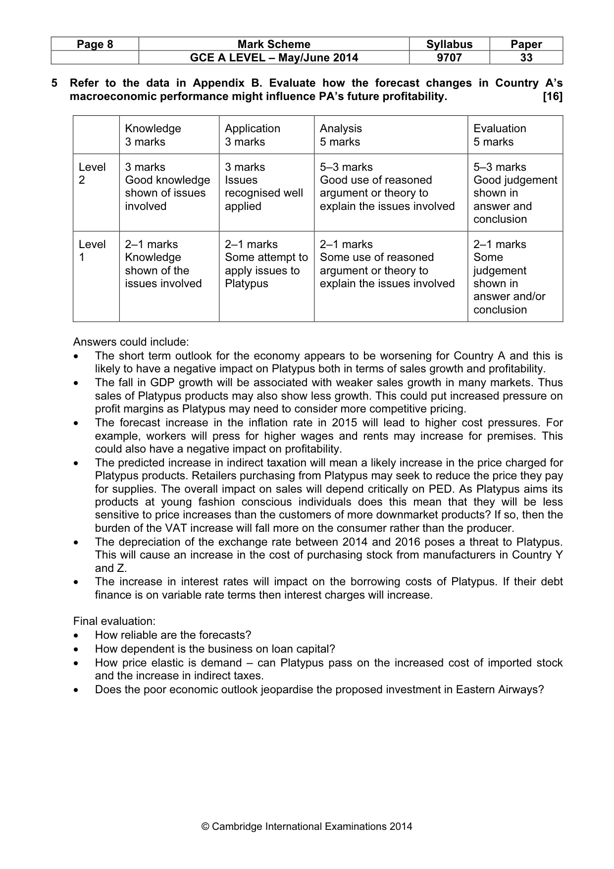 Mark scheme, page 8 of 11
