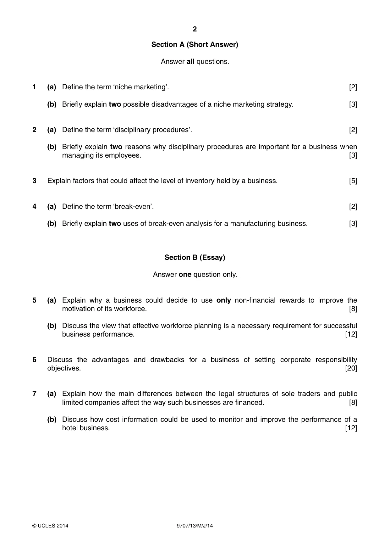 Cambridge A Level Business Studies (for final examination in 2015) 9707 2014 May/June Paper 1 · Variant 3 question paper, page 2 of 4