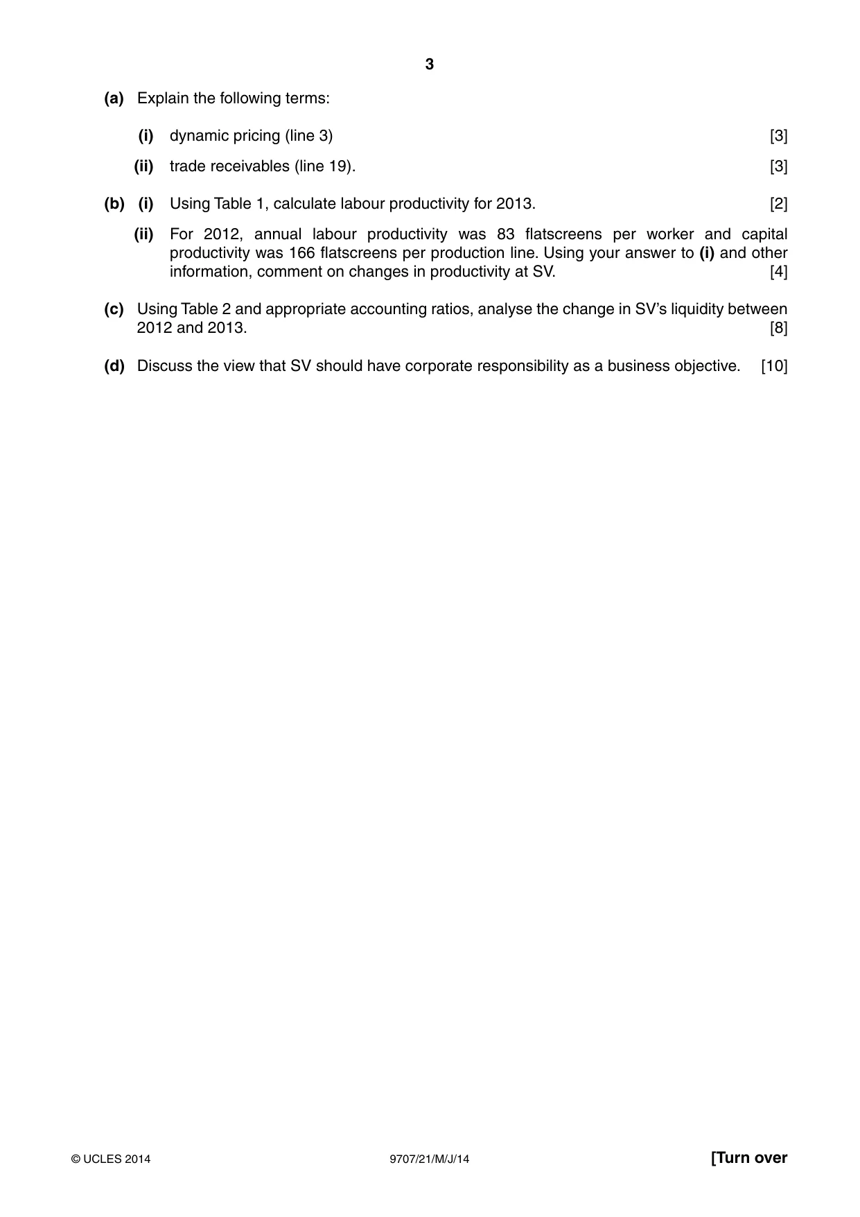 Cambridge A Level Business Studies (for final examination in 2015) 9707 2014 May/June Paper 2 · Variant 1 question paper, page 3 of 4