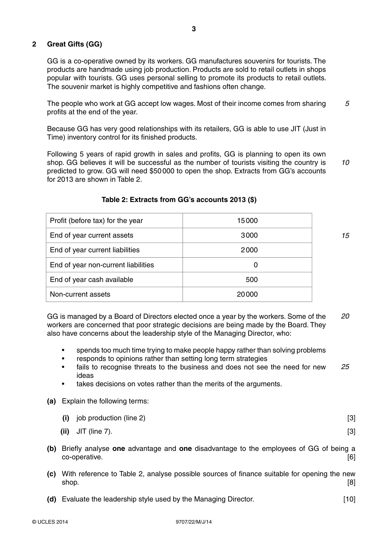 Cambridge A Level Business Studies (for final examination in 2015) 9707 2014 May/June Paper 2 · Variant 2 question paper, page 3 of 4