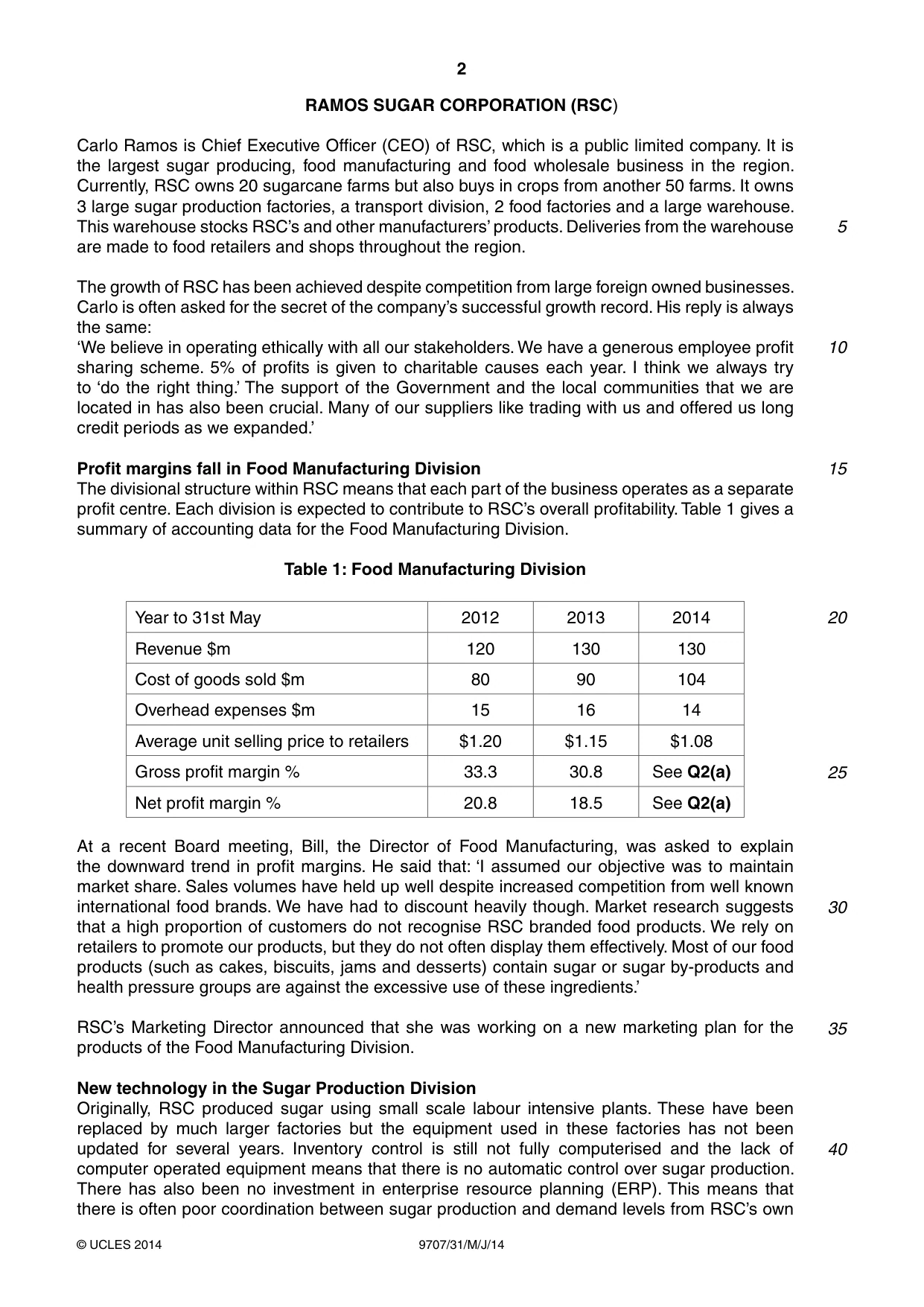 Cambridge A Level Business Studies (for final examination in 2015) 9707 2014 May/June Paper 3 · Variant 1 question paper, page 2 of 8