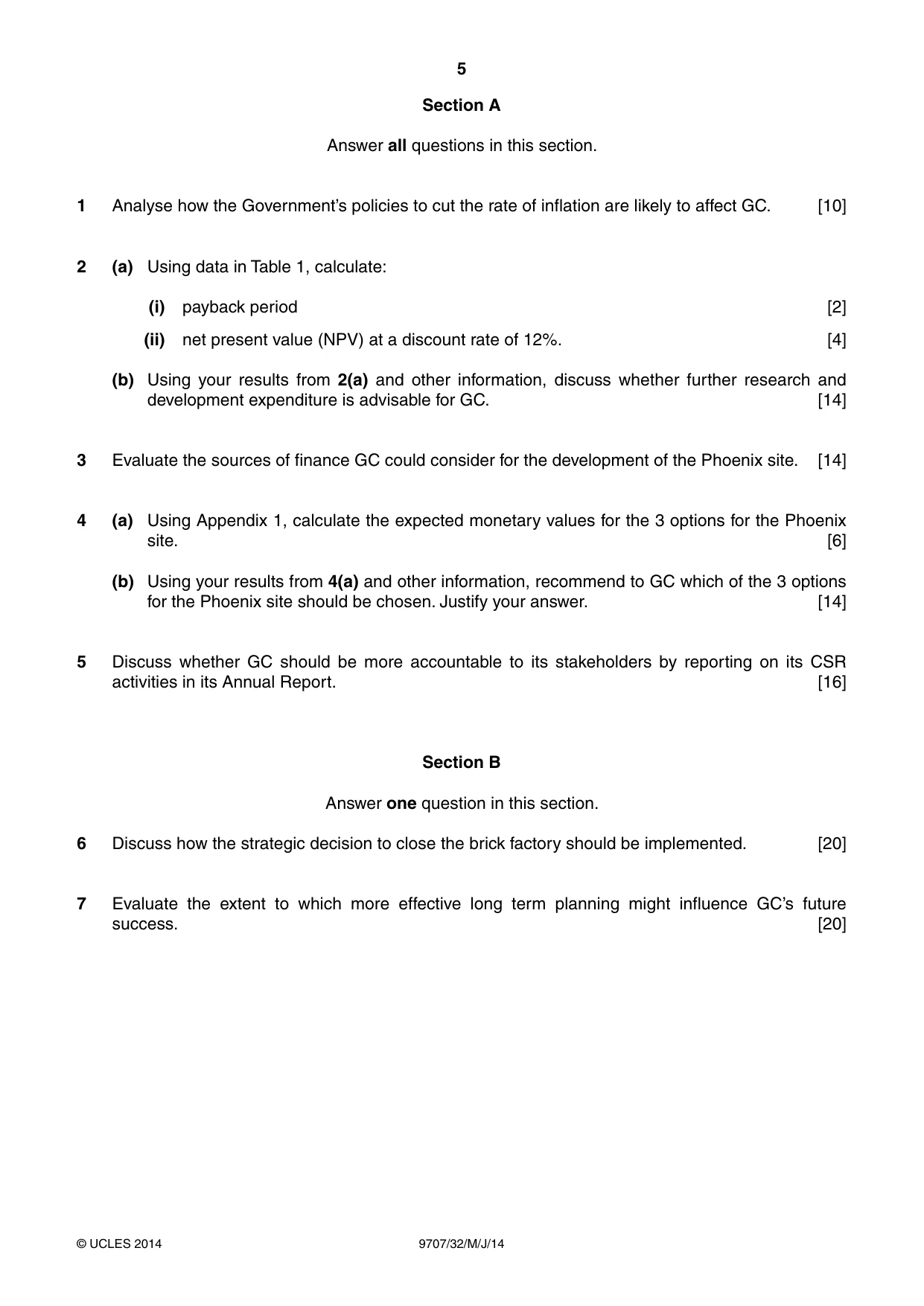Cambridge A Level Business Studies (for final examination in 2015) 9707 2014 May/June Paper 3 · Variant 2 question paper, page 5 of 8