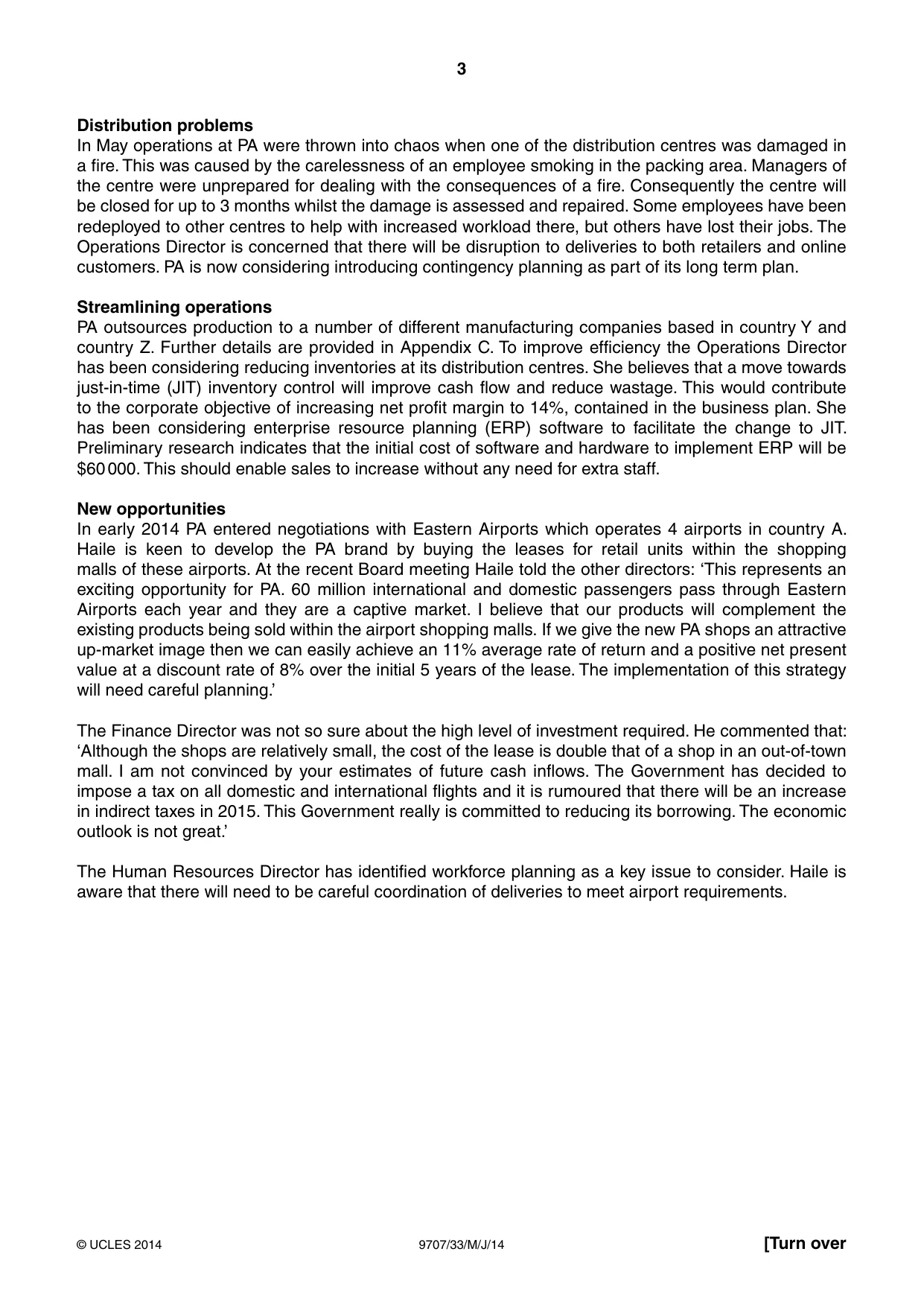 Cambridge A Level Business Studies (for final examination in 2015) 9707 2014 May/June Paper 3 · Variant 3 question paper, page 3 of 8