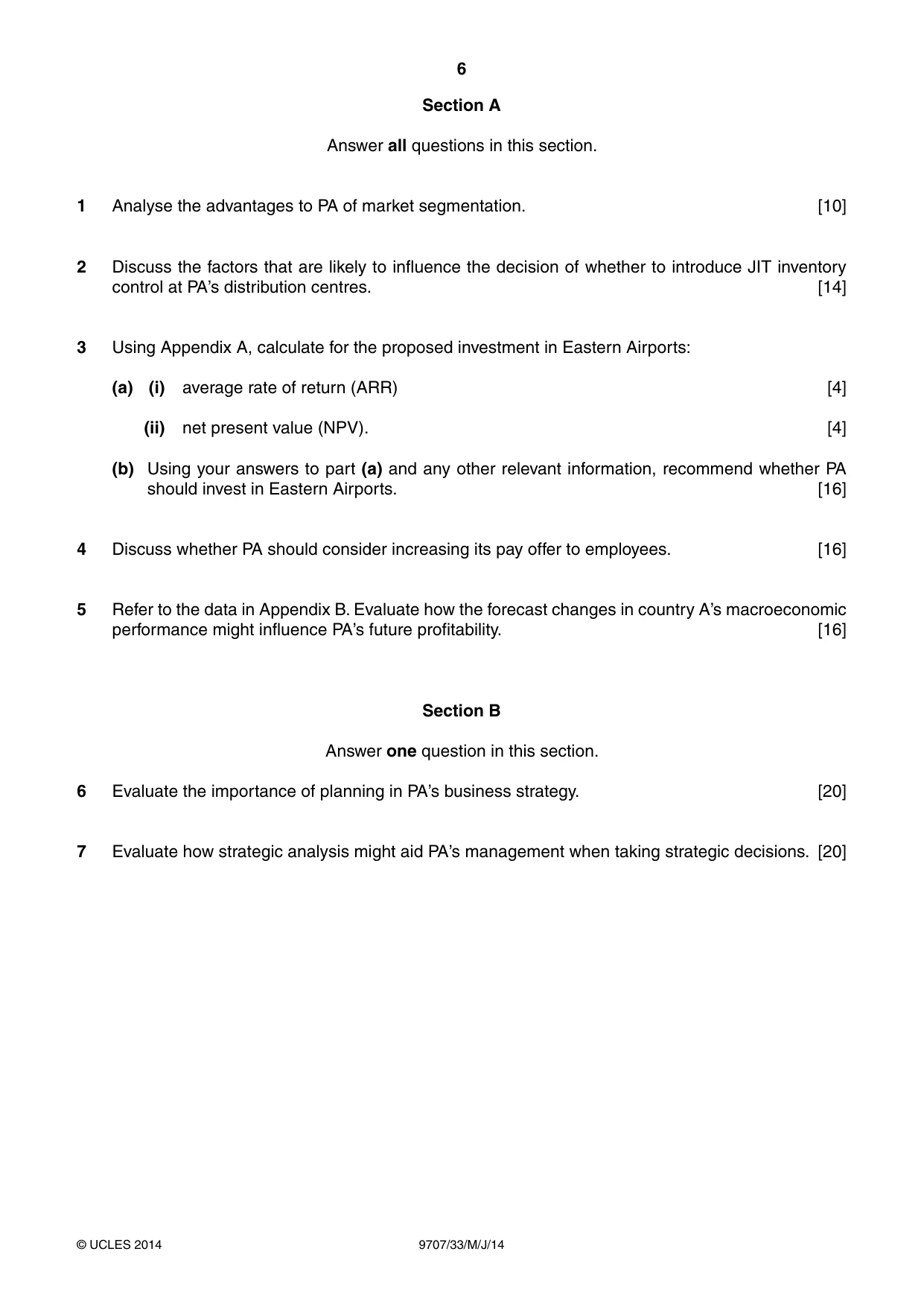 Cambridge A Level Business Studies (for final examination in 2015) 9707 2014 May/June Paper 3 · Variant 3 question paper, page 6 of 8