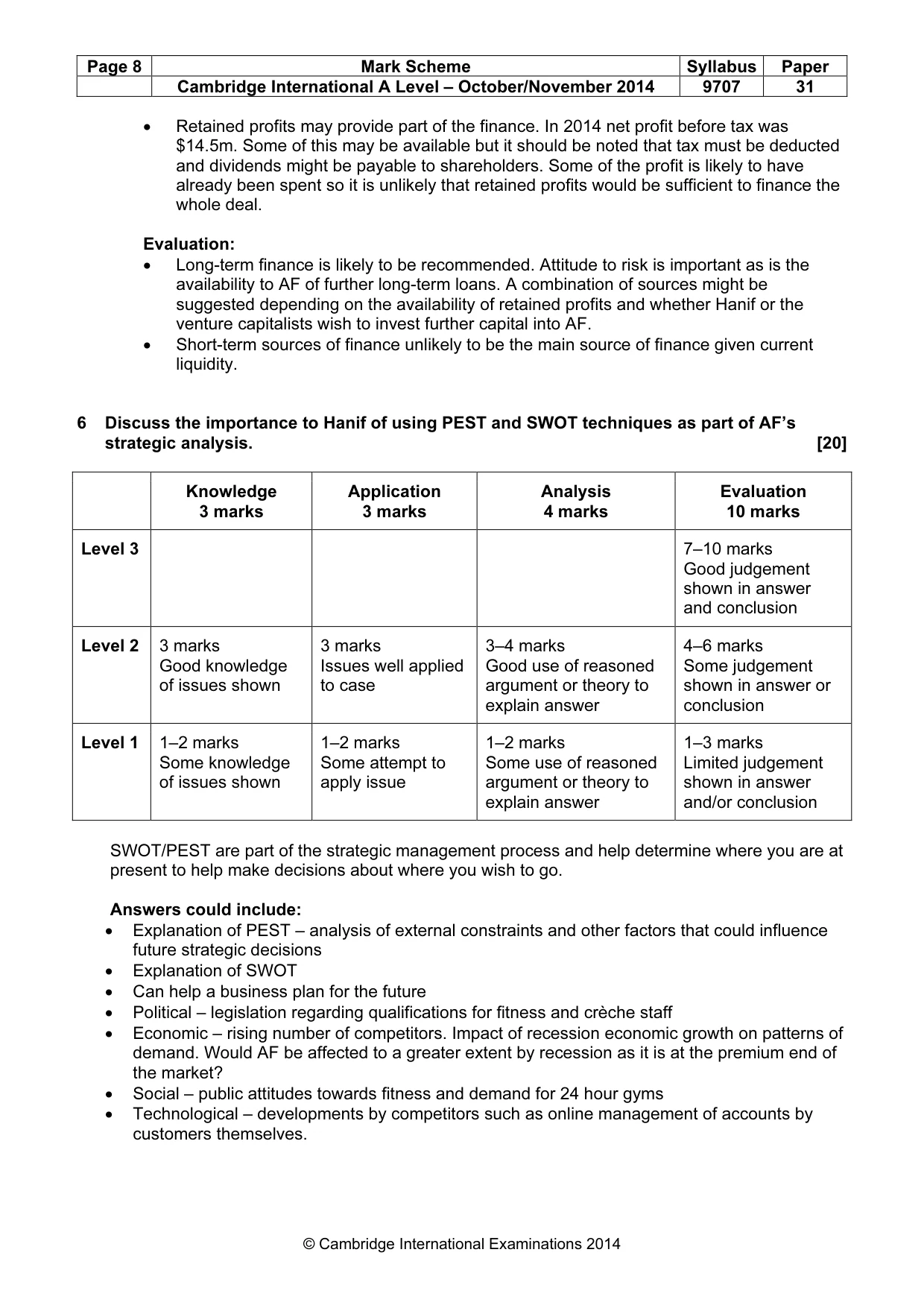 Mark scheme, page 8 of 9