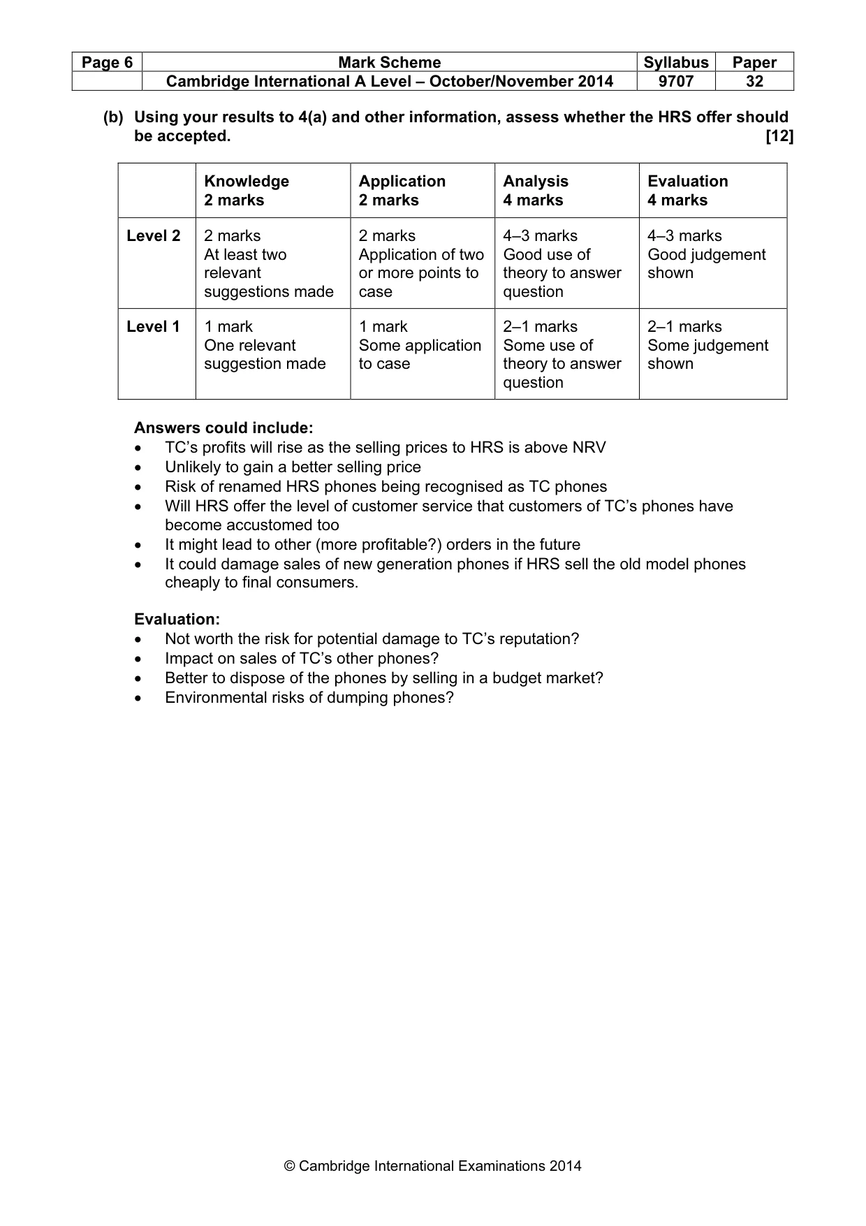 Mark scheme, page 6 of 9