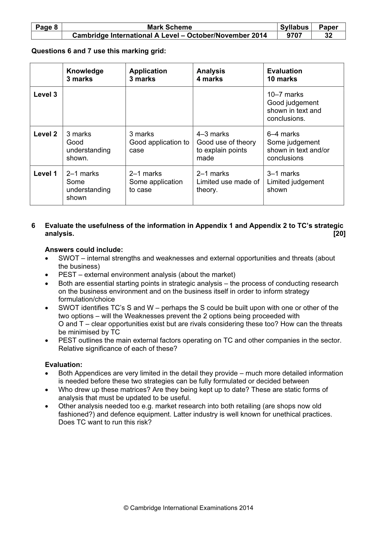 Mark scheme, page 8 of 9