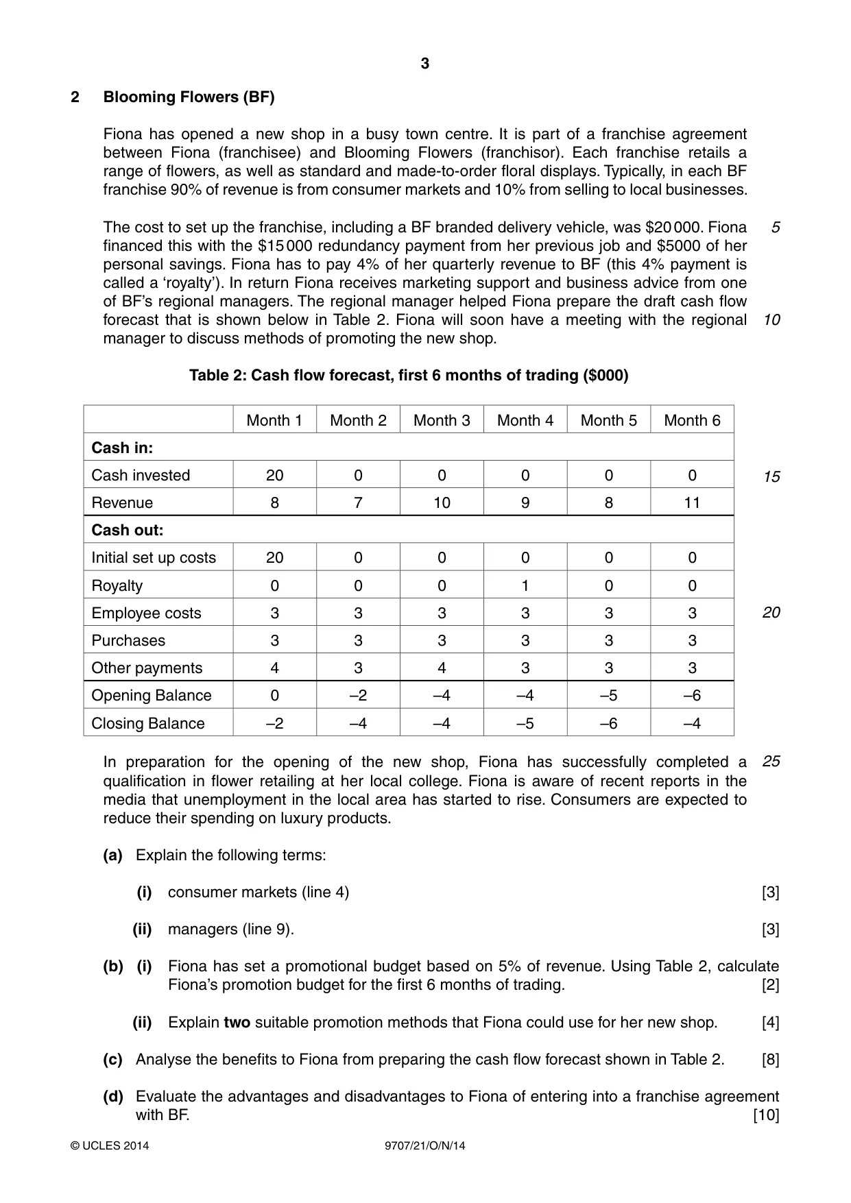 Cambridge A Level Business Studies (for final examination in 2015) 9707 2014 Oct/Nov Paper 2 · Variant 1 question paper, page 3 of 4