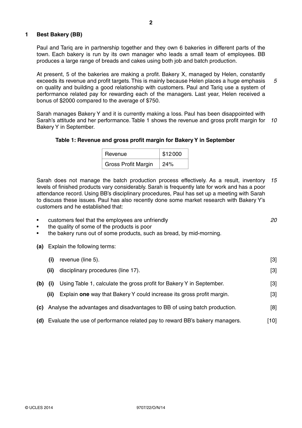 Cambridge A Level Business Studies (for final examination in 2015) 9707 2014 Oct/Nov Paper 2 · Variant 2 question paper, page 2 of 4