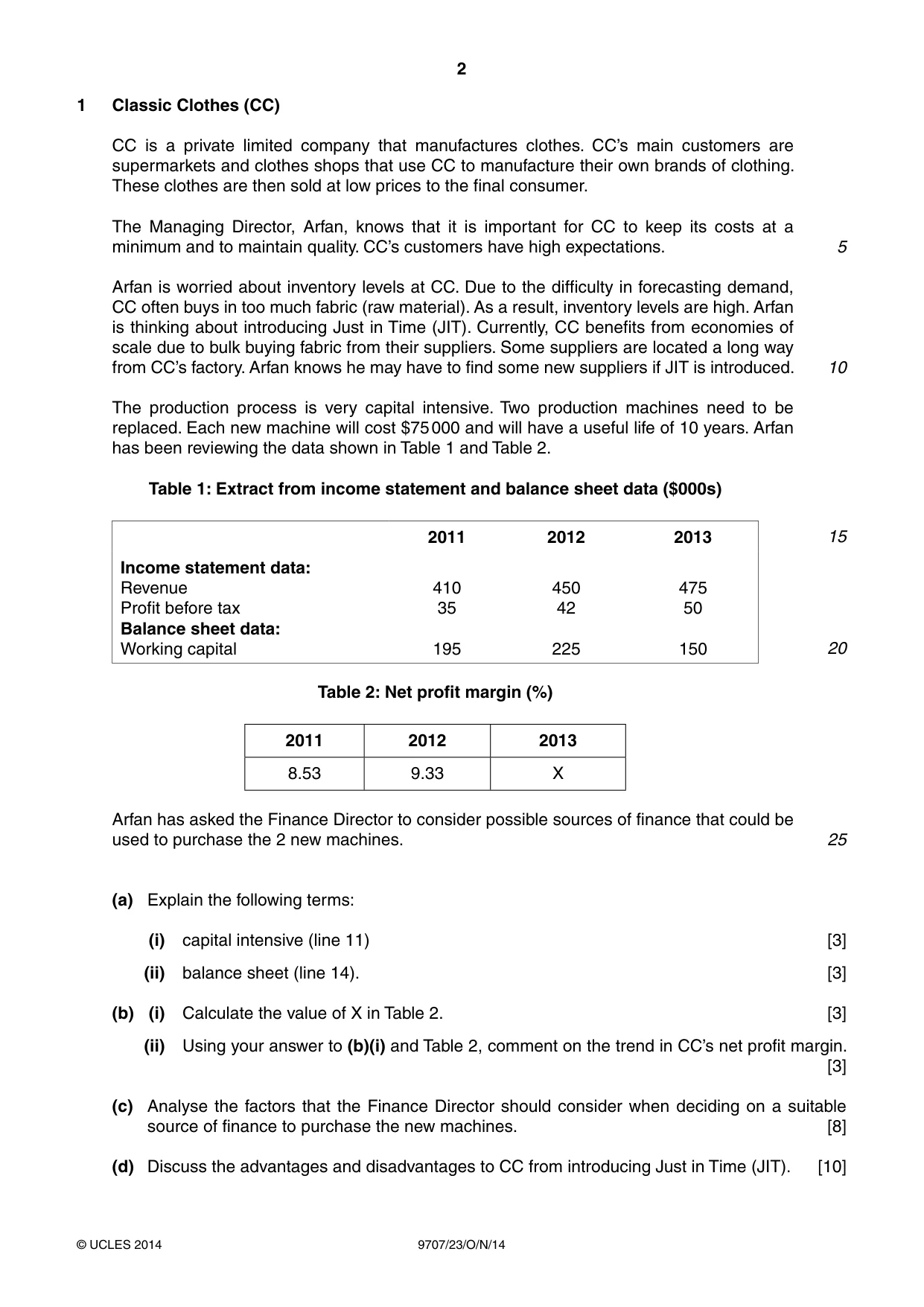Cambridge A Level Business Studies (for final examination in 2015) 9707 2014 Oct/Nov Paper 2 · Variant 3 question paper, page 2 of 4