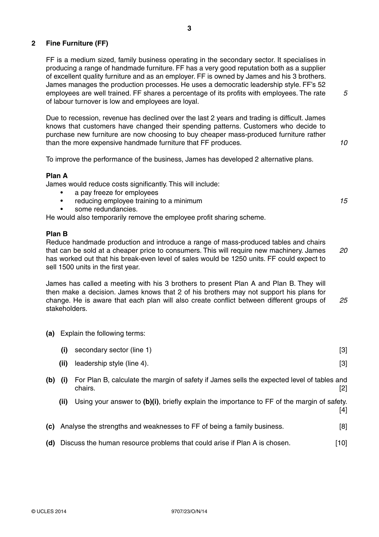 Cambridge A Level Business Studies (for final examination in 2015) 9707 2014 Oct/Nov Paper 2 · Variant 3 question paper, page 3 of 4