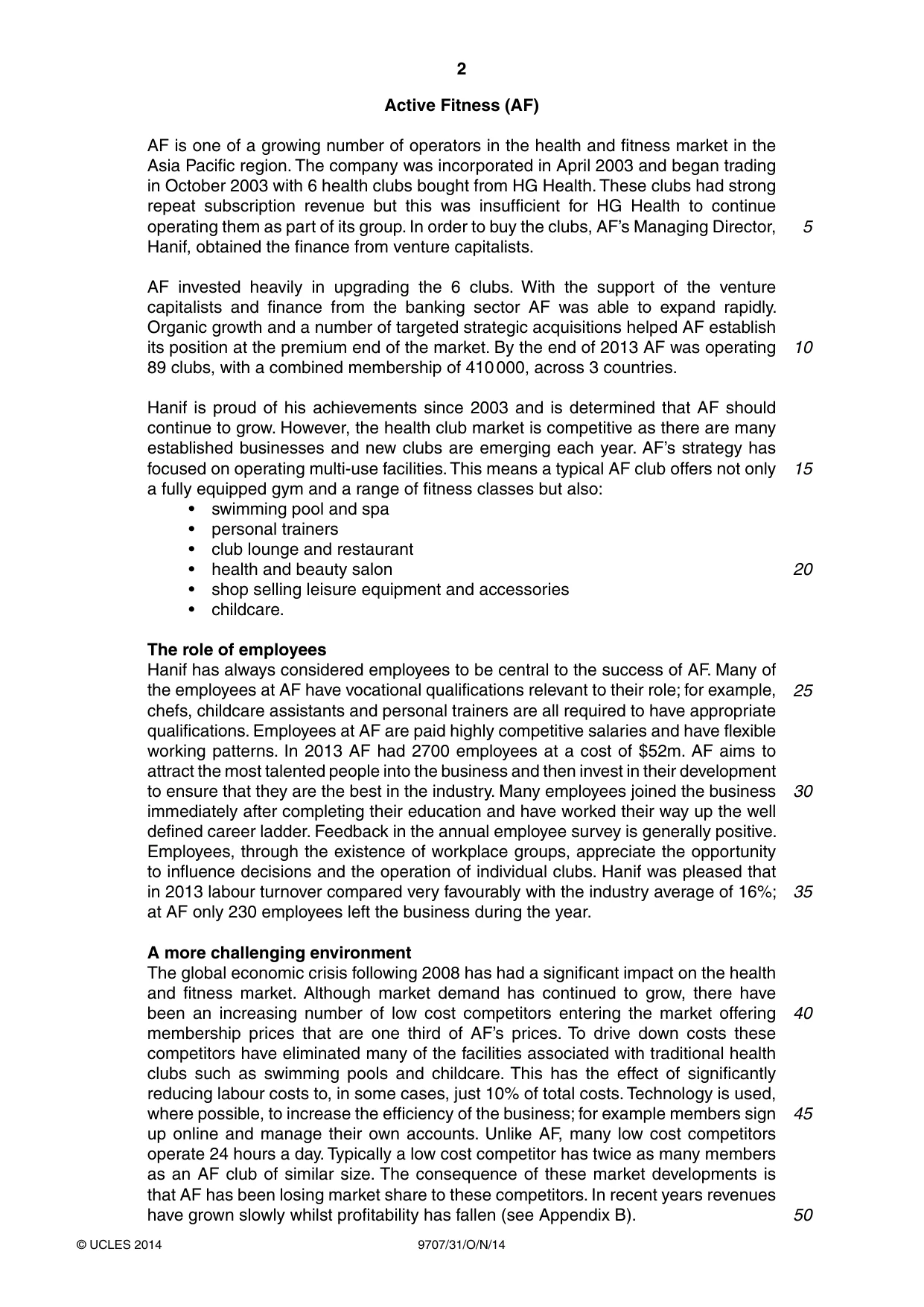 Cambridge A Level Business Studies (for final examination in 2015) 9707 2014 Oct/Nov Paper 3 · Variant 1 question paper, page 2 of 8