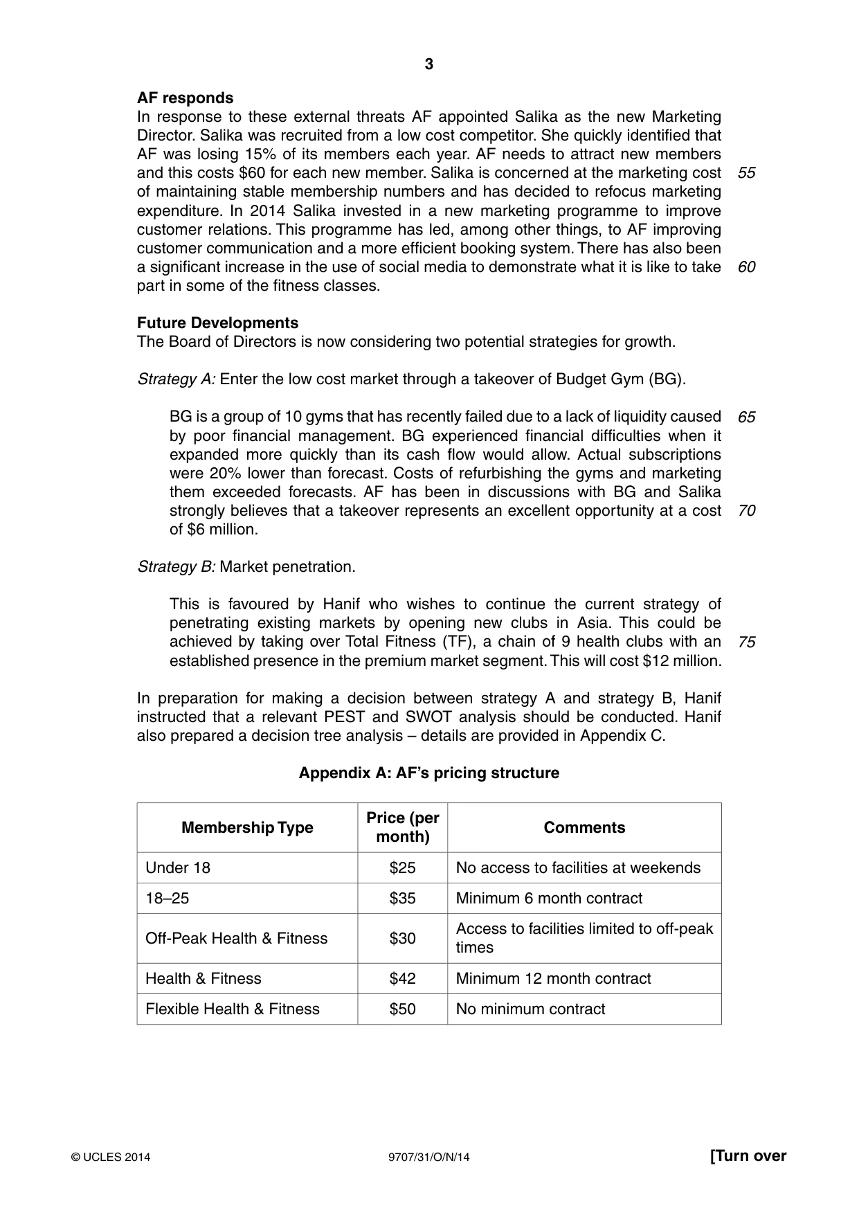 Cambridge A Level Business Studies (for final examination in 2015) 9707 2014 Oct/Nov Paper 3 · Variant 1 question paper, page 3 of 8