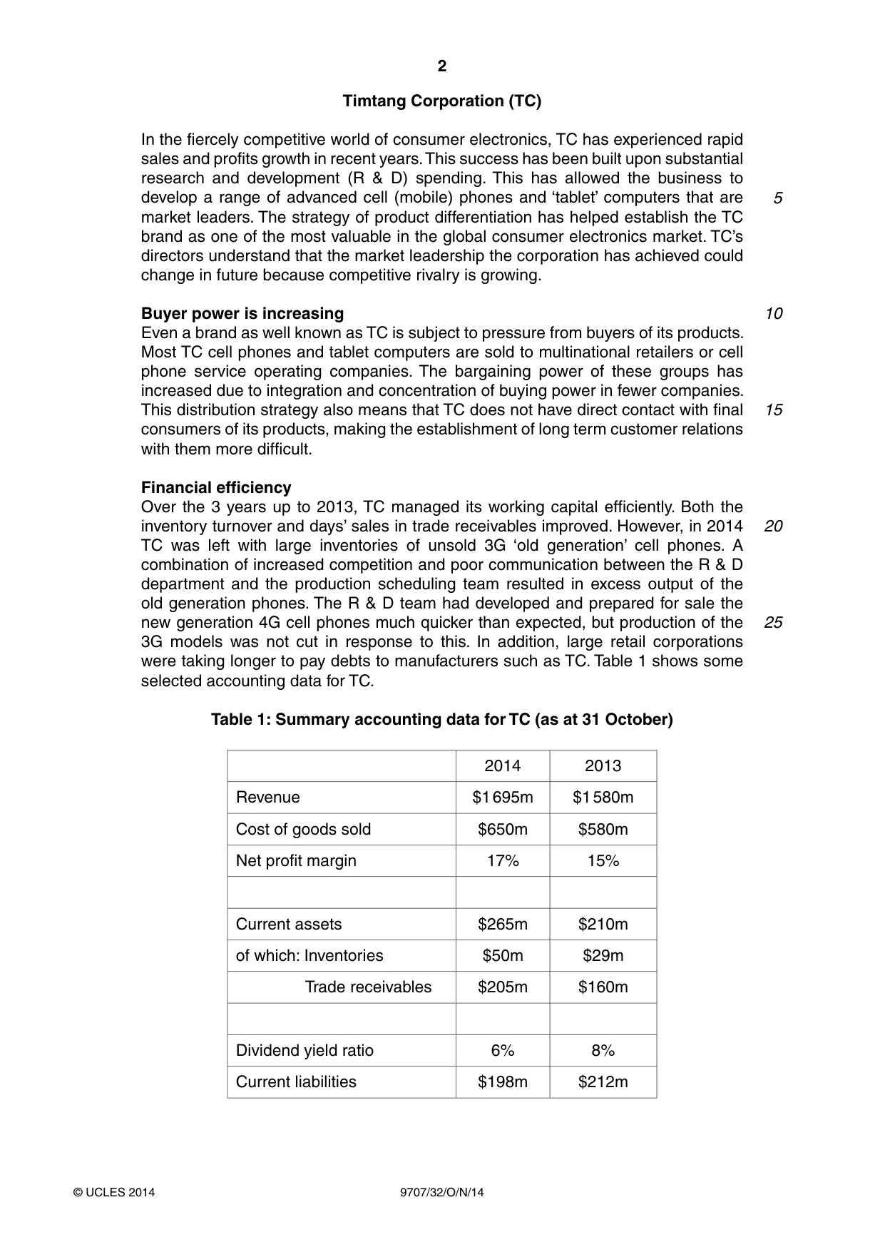 Cambridge A Level Business Studies (for final examination in 2015) 9707 2014 Oct/Nov Paper 3 · Variant 2 question paper, page 2 of 8