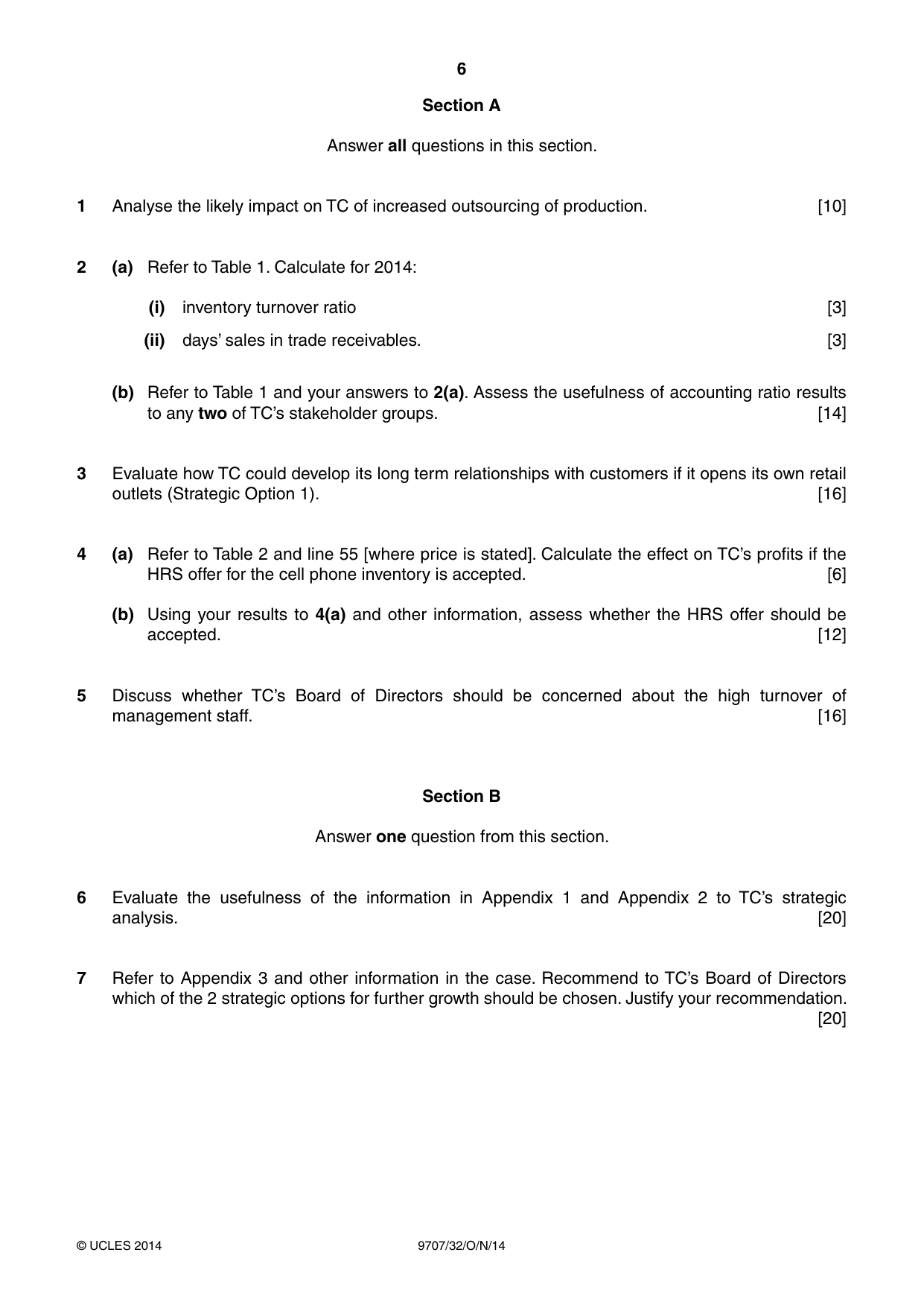 Cambridge A Level Business Studies (for final examination in 2015) 9707 2014 Oct/Nov Paper 3 · Variant 2 question paper, page 6 of 8
