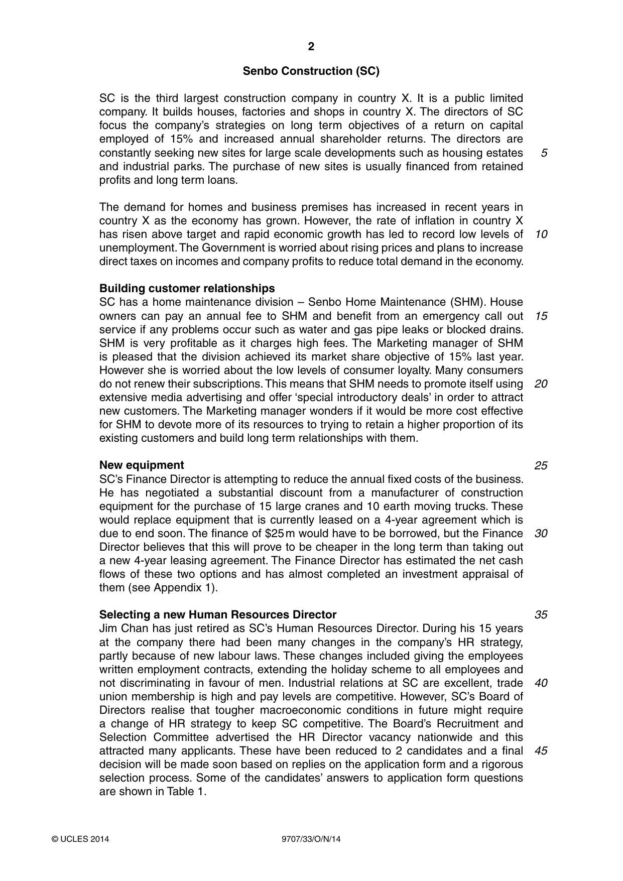 Cambridge A Level Business Studies (for final examination in 2015) 9707 2014 Oct/Nov Paper 3 · Variant 3 question paper, page 2 of 8