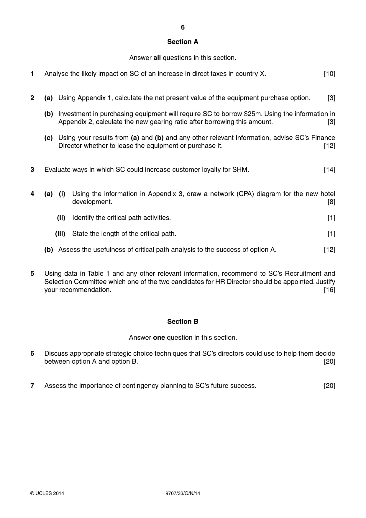 Cambridge A Level Business Studies (for final examination in 2015) 9707 2014 Oct/Nov Paper 3 · Variant 3 question paper, page 6 of 8