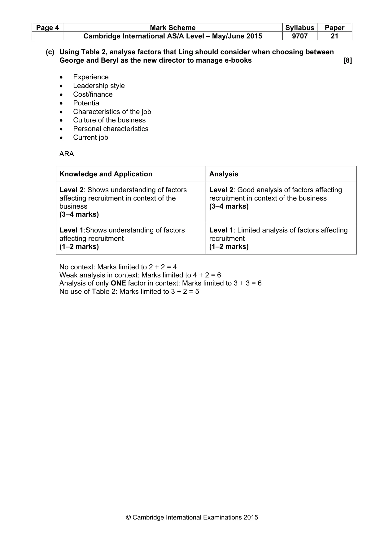 Mark scheme, page 4 of 9