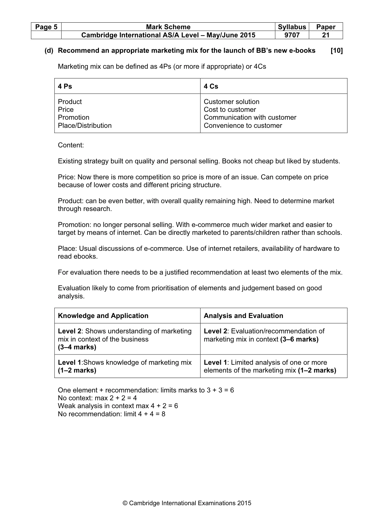 Mark scheme, page 5 of 9