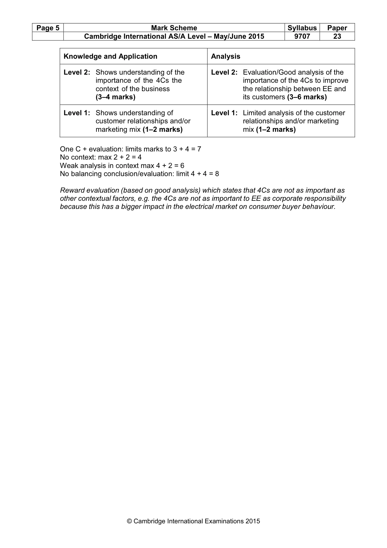 Mark scheme, page 5 of 9