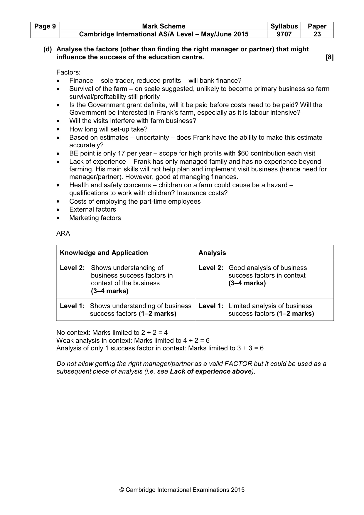Mark scheme, page 9 of 9