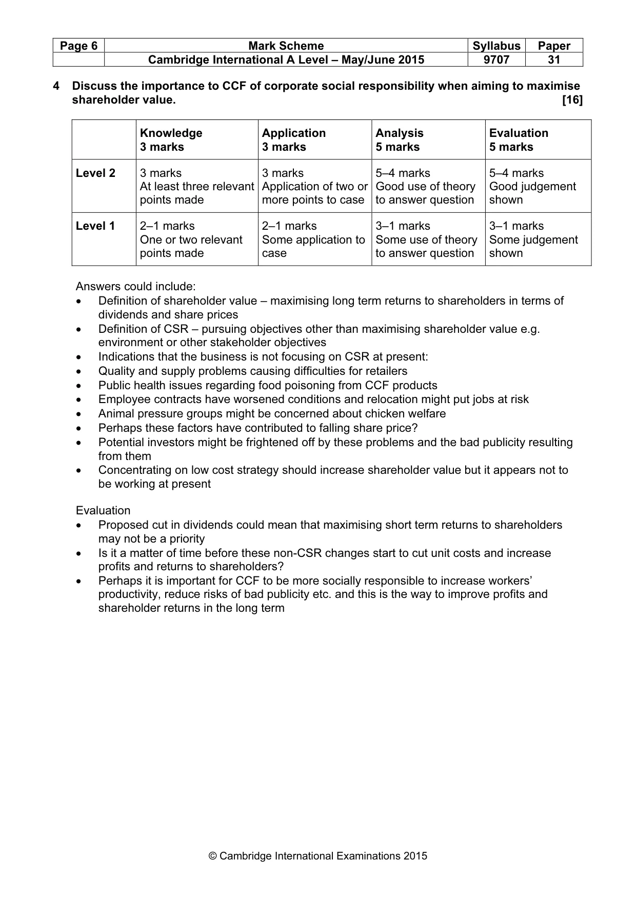 Mark scheme, page 6 of 9