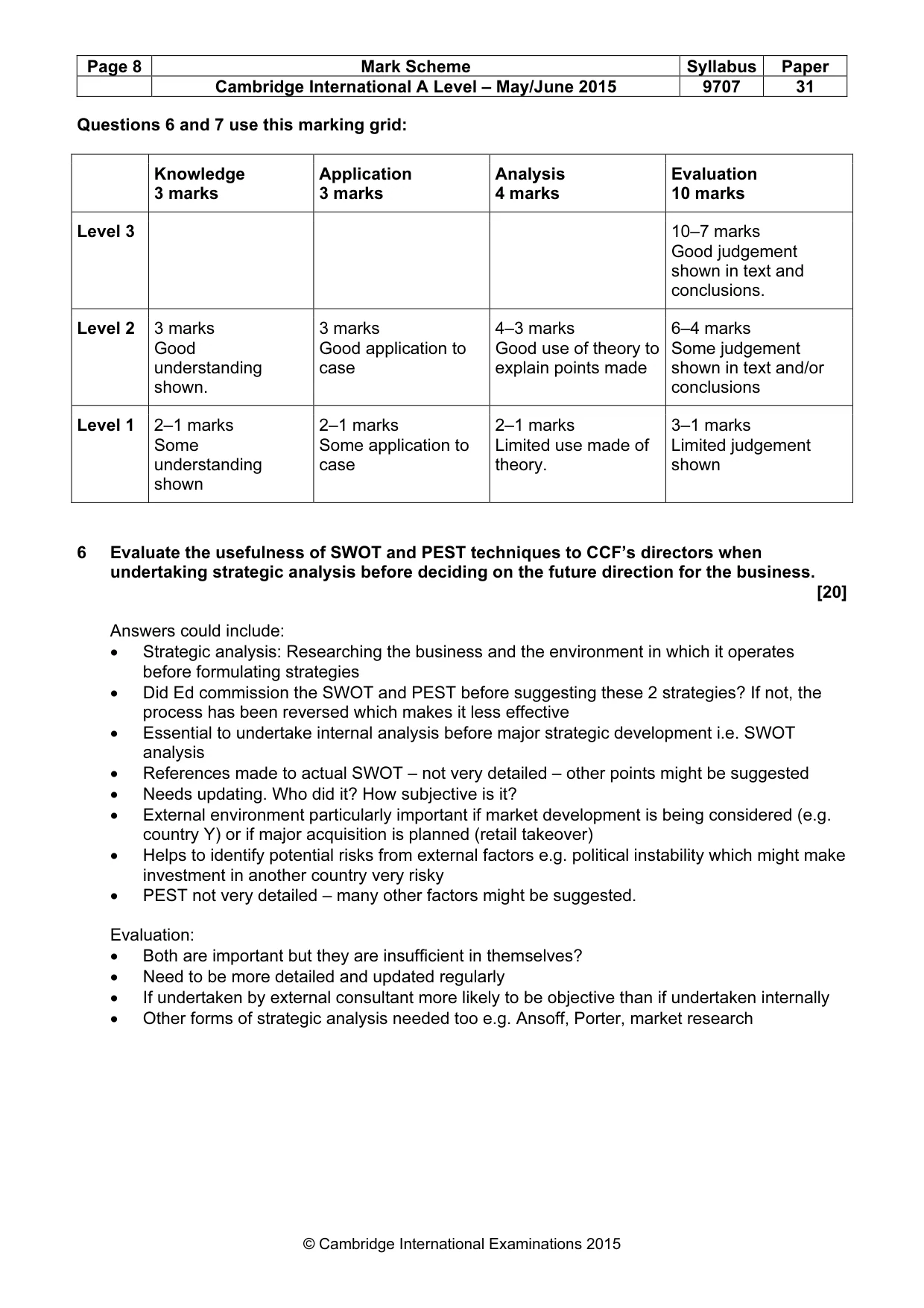 Mark scheme, page 8 of 9