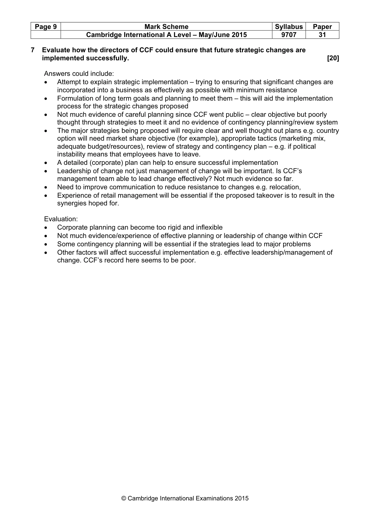 Mark scheme, page 9 of 9