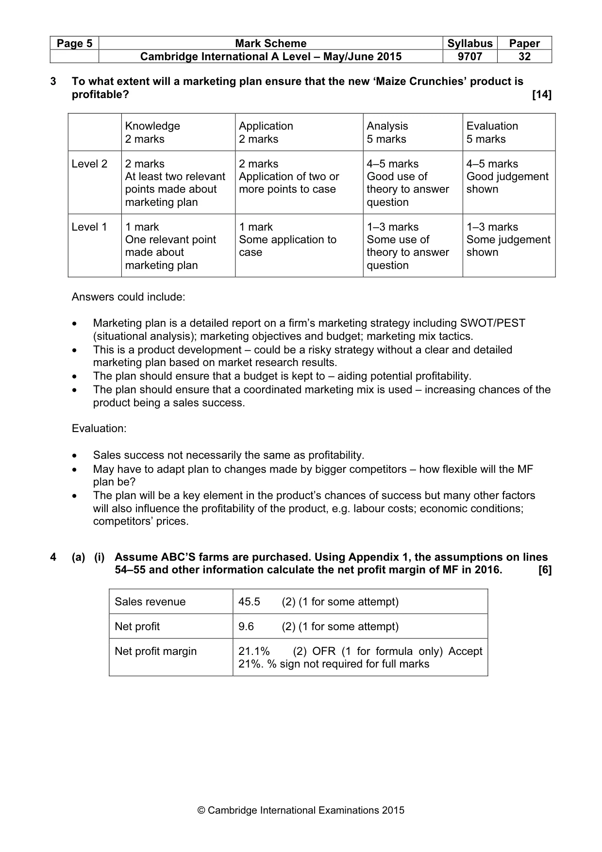 Mark scheme, page 5 of 9