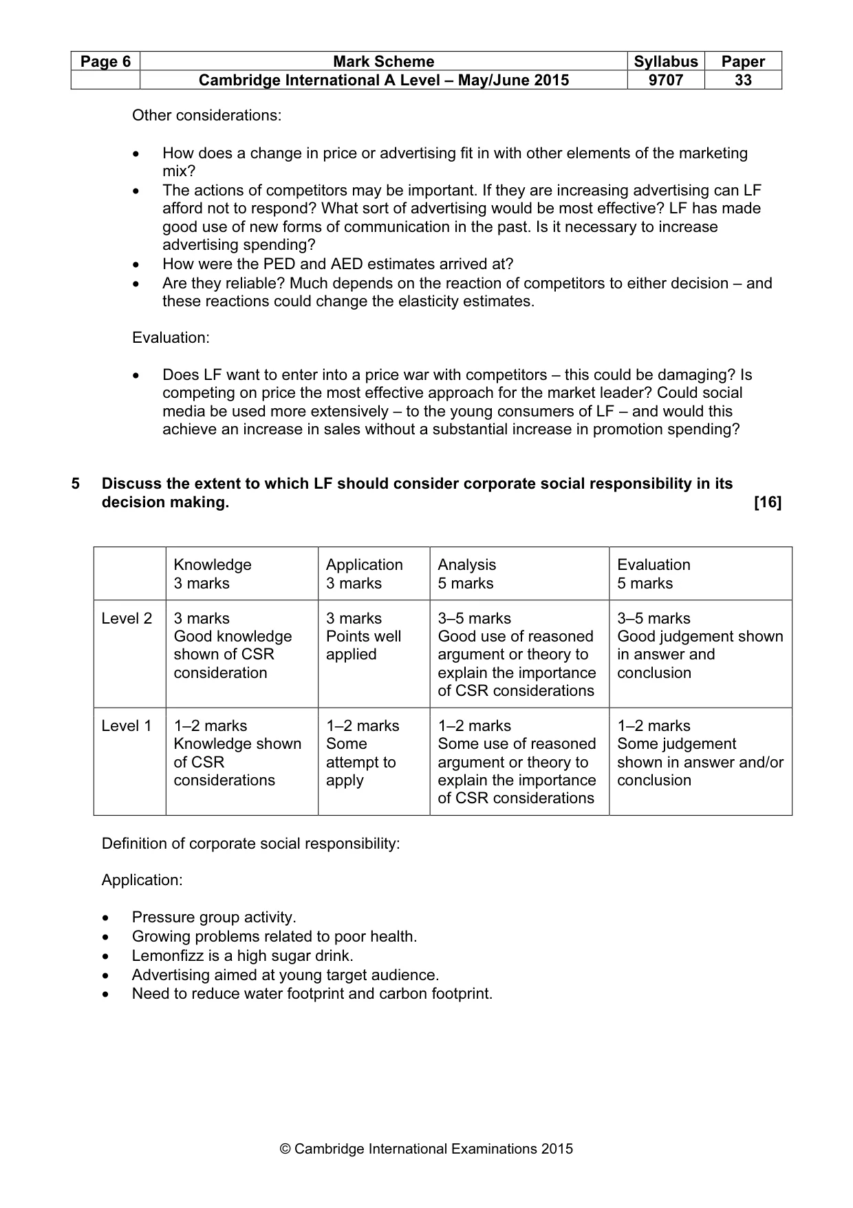 Mark scheme, page 6 of 8