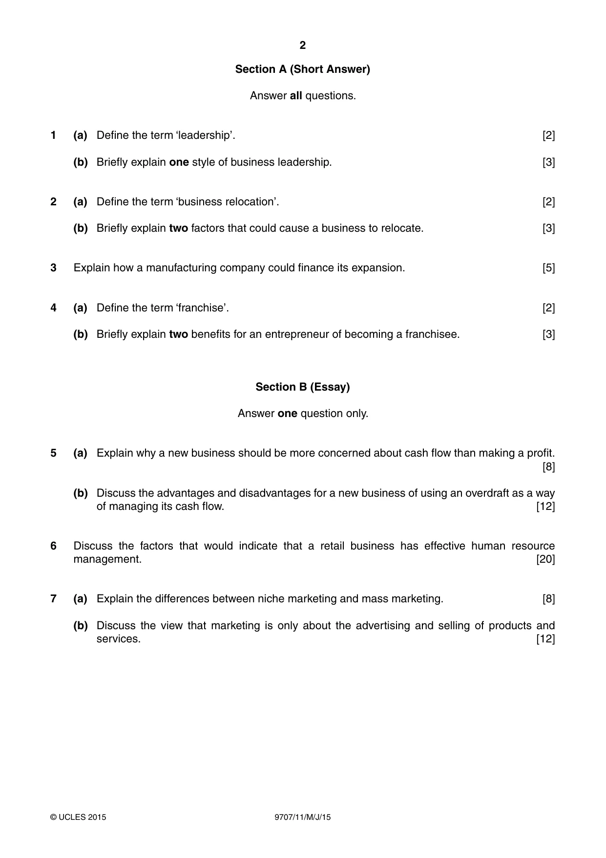 Cambridge A Level Business Studies (for final examination in 2015) 9707 2015 May/June Paper 1 · Variant 1 question paper, page 2 of 4