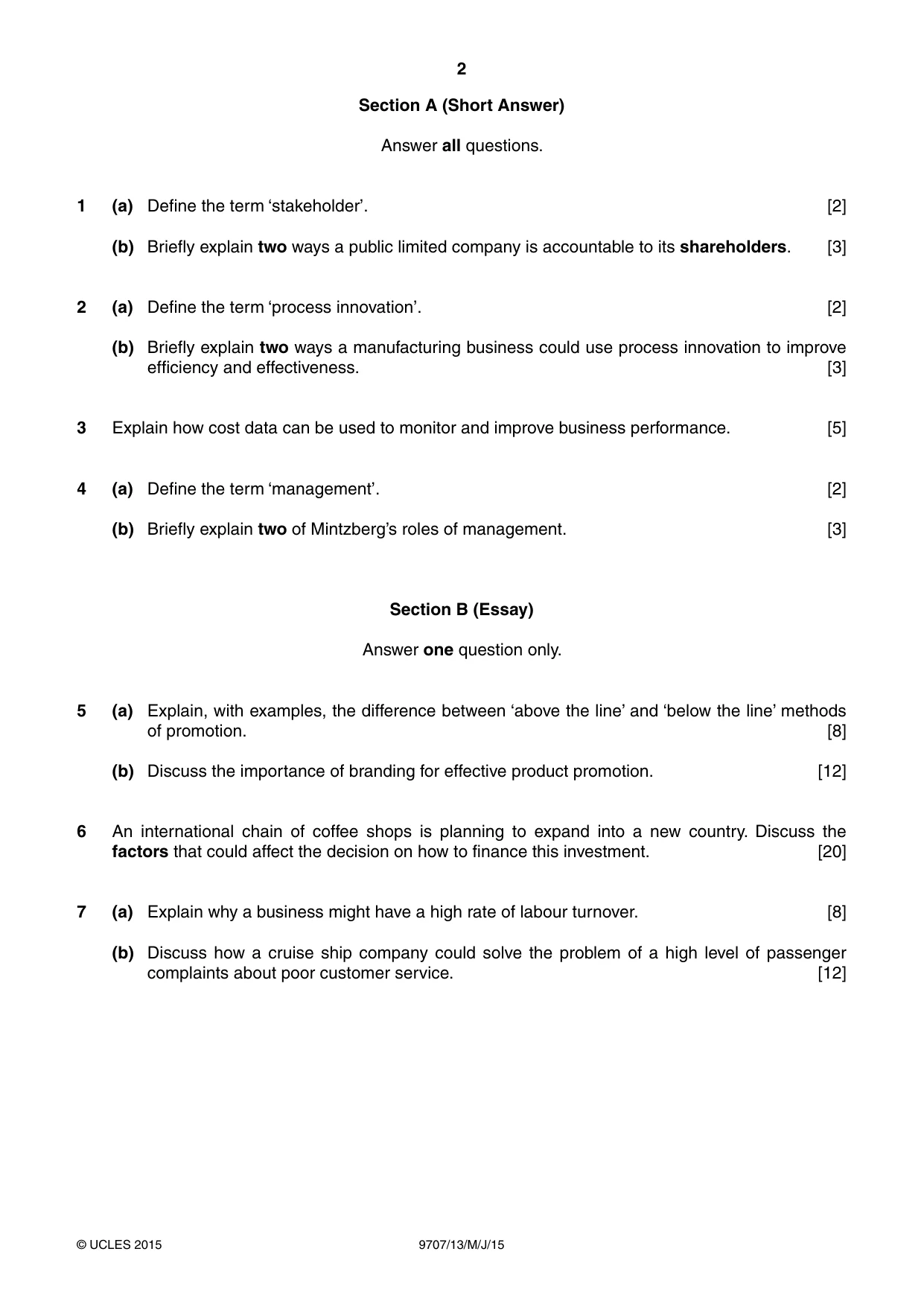 Cambridge A Level Business Studies (for final examination in 2015) 9707 2015 May/June Paper 1 · Variant 3 question paper, page 2 of 4