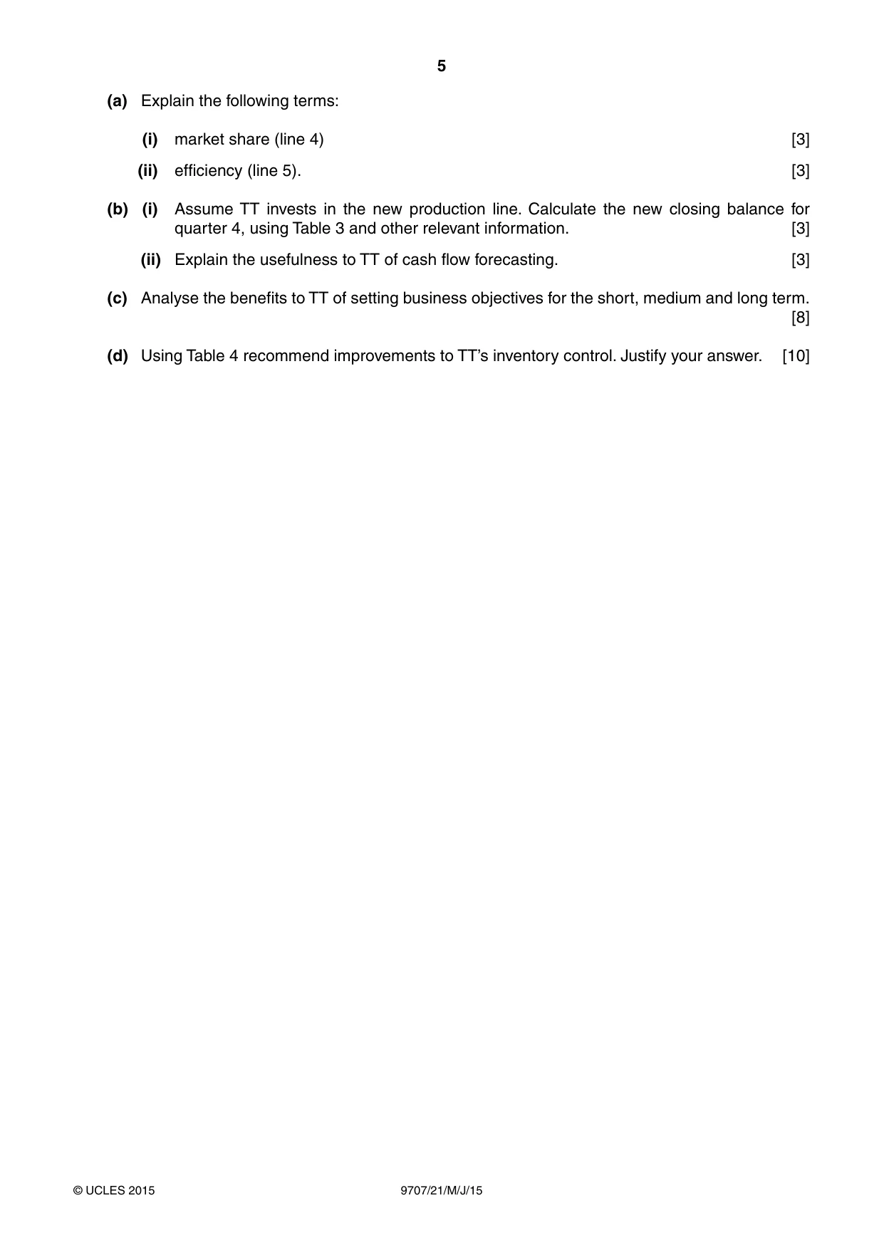 Cambridge A Level Business Studies (for final examination in 2015) 9707 2015 May/June Paper 2 · Variant 1 question paper, page 5 of 8