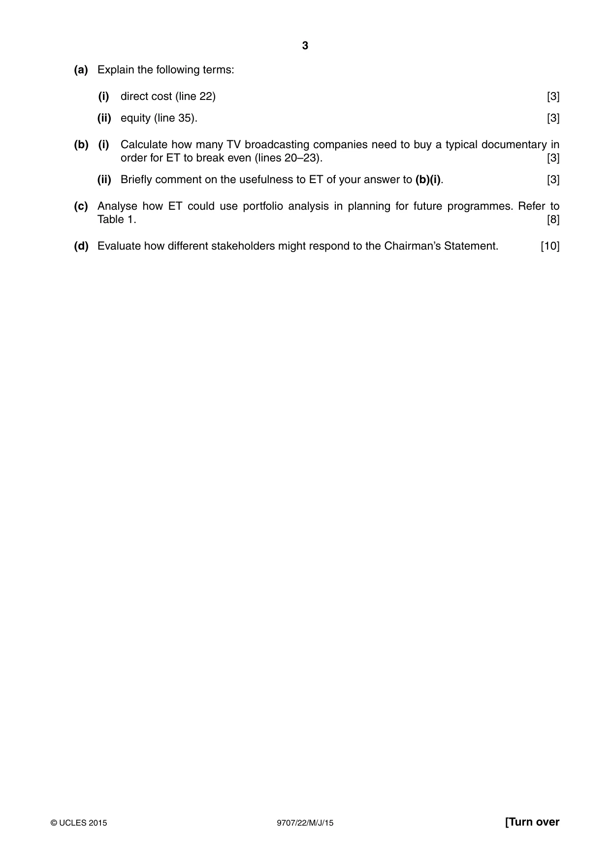 Cambridge A Level Business Studies (for final examination in 2015) 9707 2015 May/June Paper 2 · Variant 2 question paper, page 3 of 4