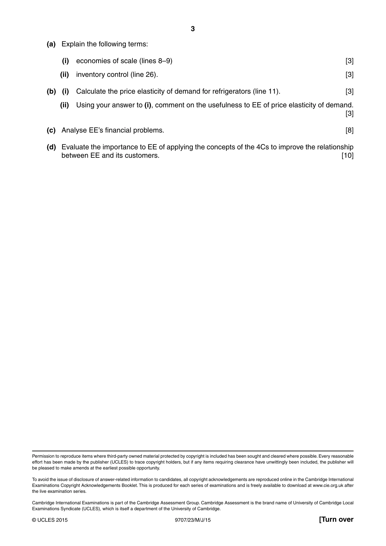 Cambridge A Level Business Studies (for final examination in 2015) 9707 2015 May/June Paper 2 · Variant 3 question paper, page 3 of 4