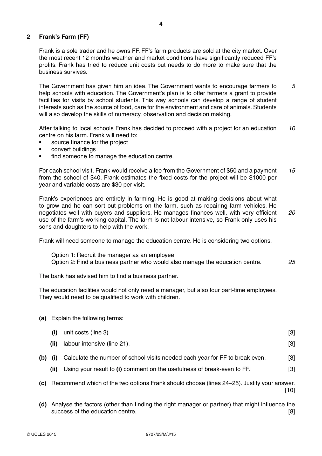 Cambridge A Level Business Studies (for final examination in 2015) 9707 2015 May/June Paper 2 · Variant 3 question paper, page 4 of 4