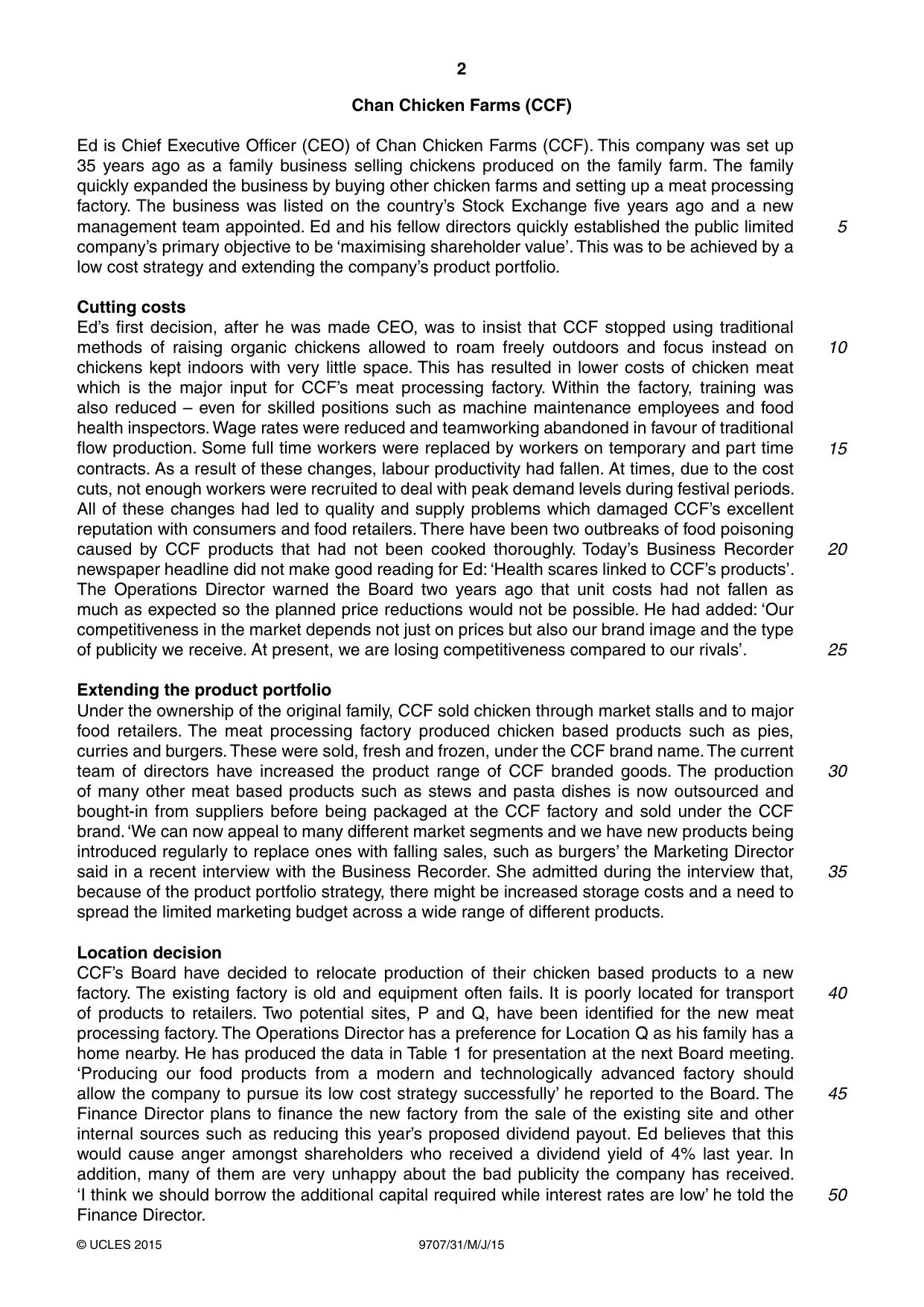 Cambridge A Level Business Studies (for final examination in 2015) 9707 2015 May/June Paper 3 · Variant 1 question paper, page 2 of 8