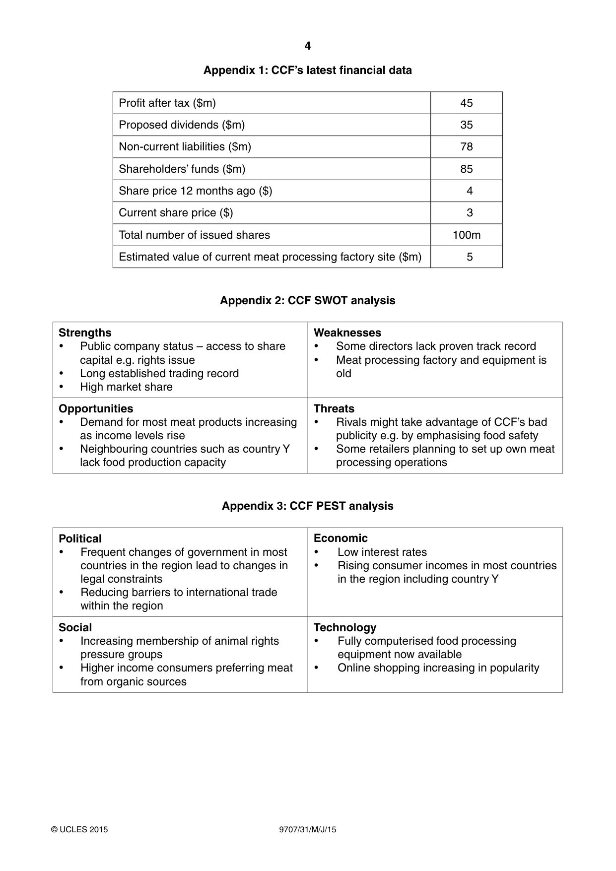 Cambridge A Level Business Studies (for final examination in 2015) 9707 2015 May/June Paper 3 · Variant 1 question paper, page 4 of 8